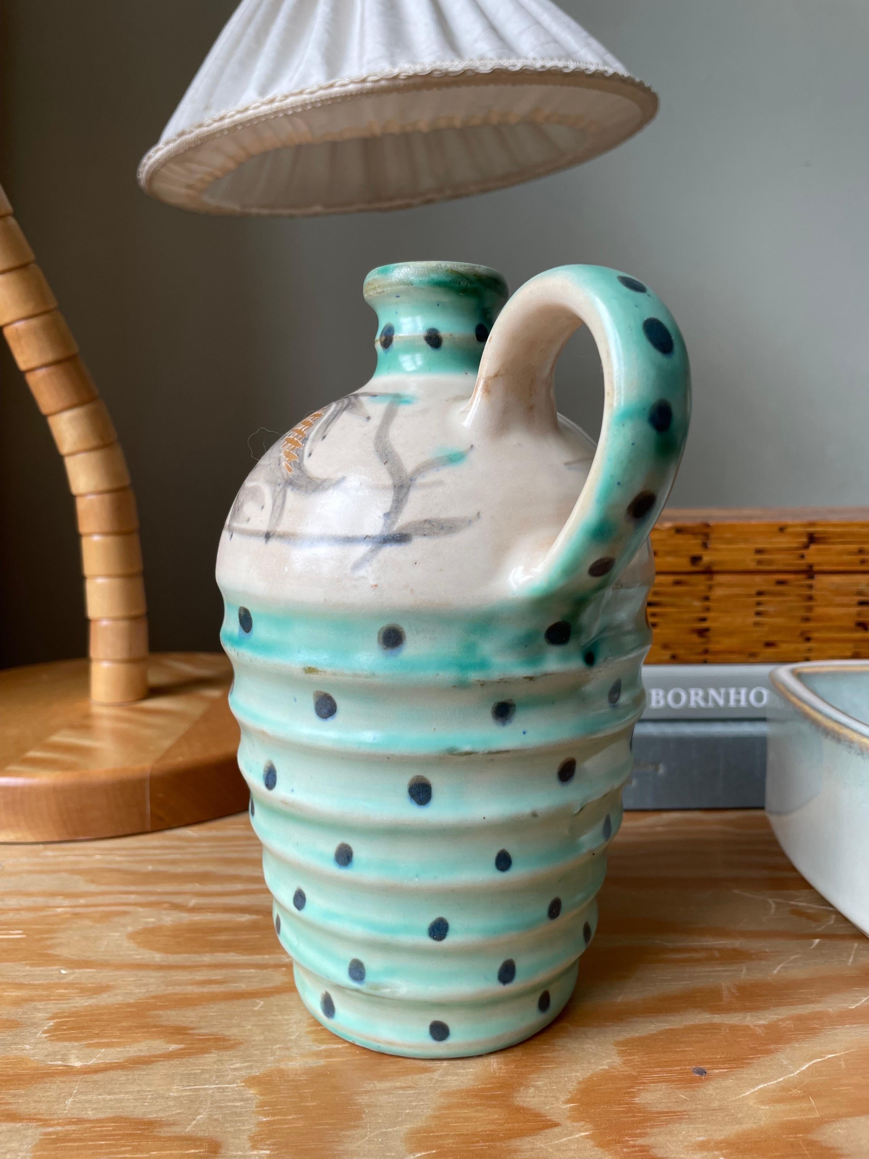 Hand-Painted 1950s Dotted Ceramic Bottle Vase For Sale 8