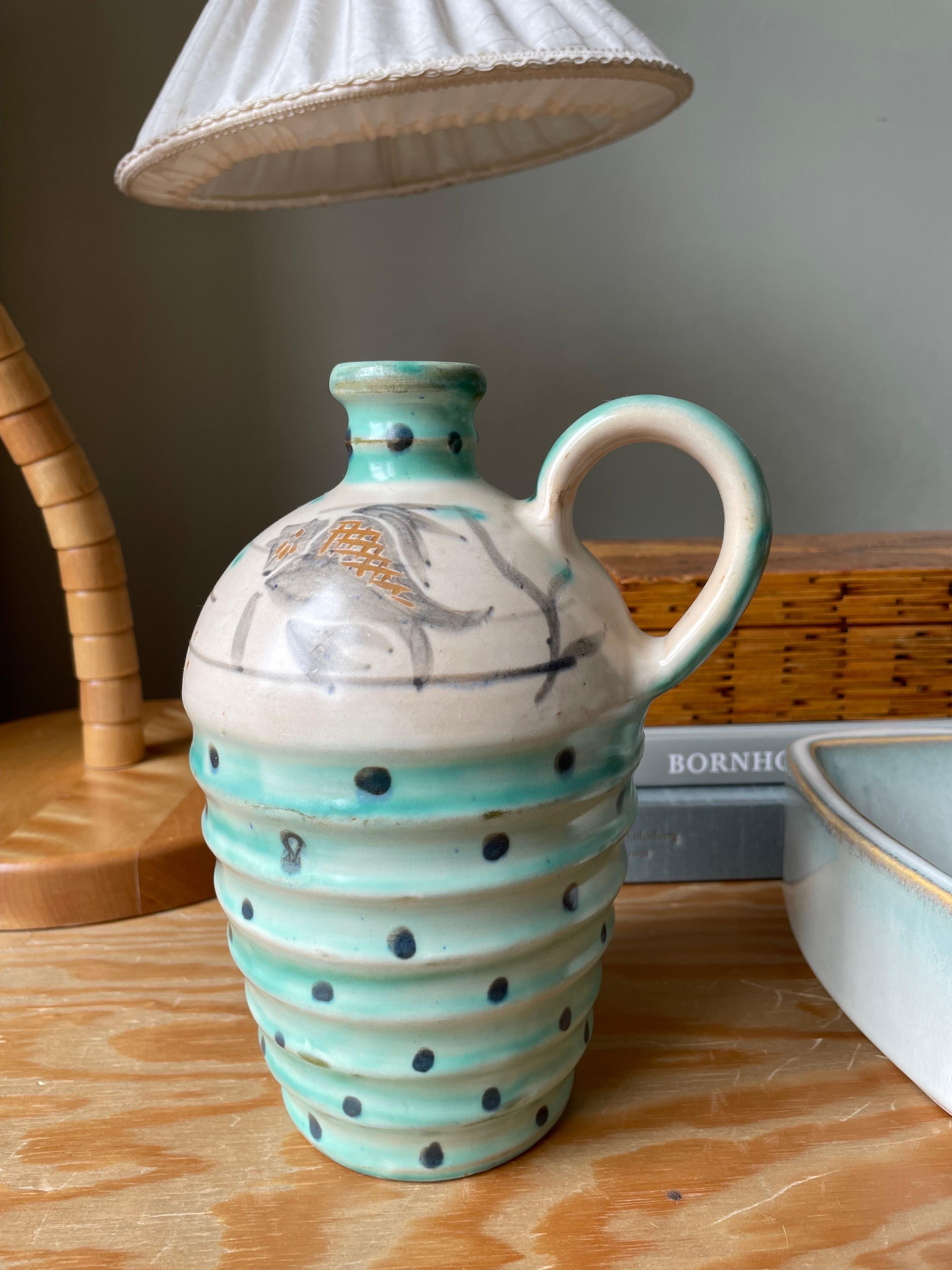 Hand-Painted 1950s Dotted Ceramic Bottle Vase For Sale 9