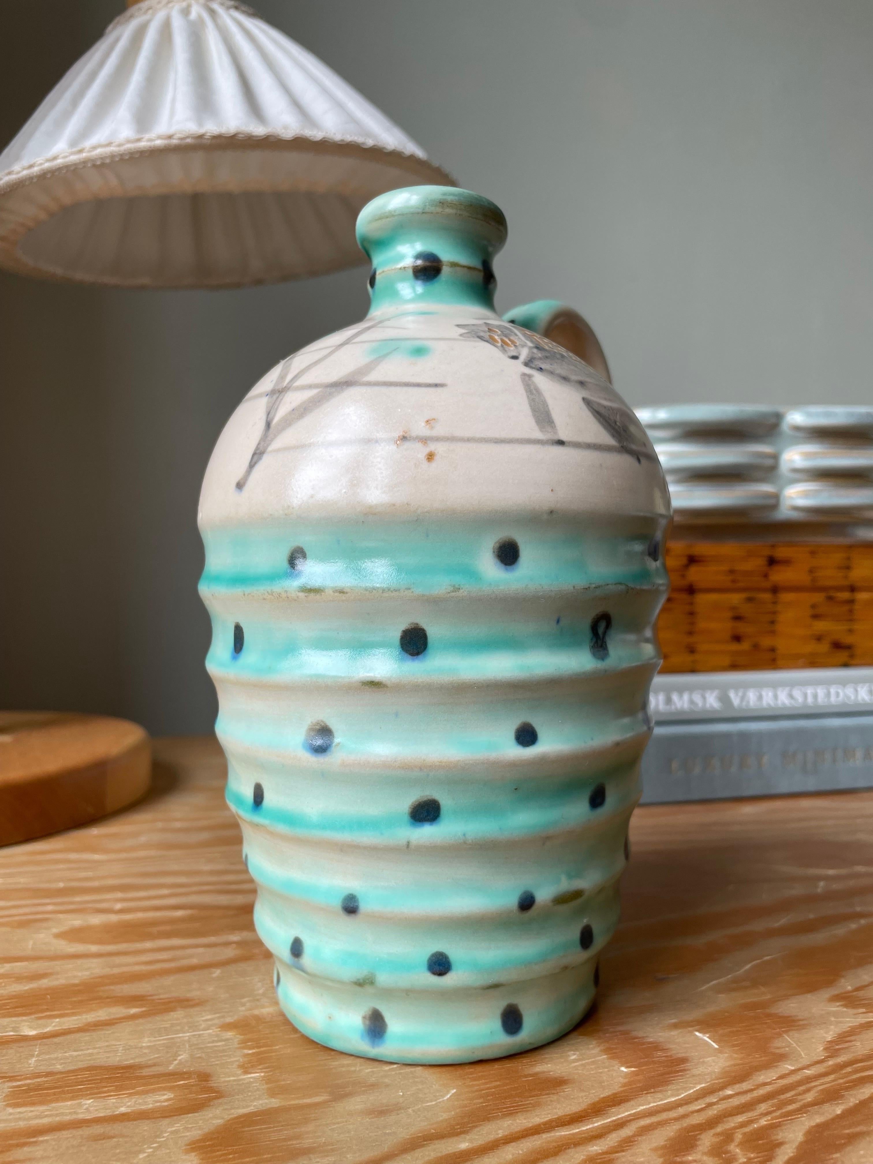 Hand-Painted 1950s Dotted Ceramic Bottle Vase For Sale 10