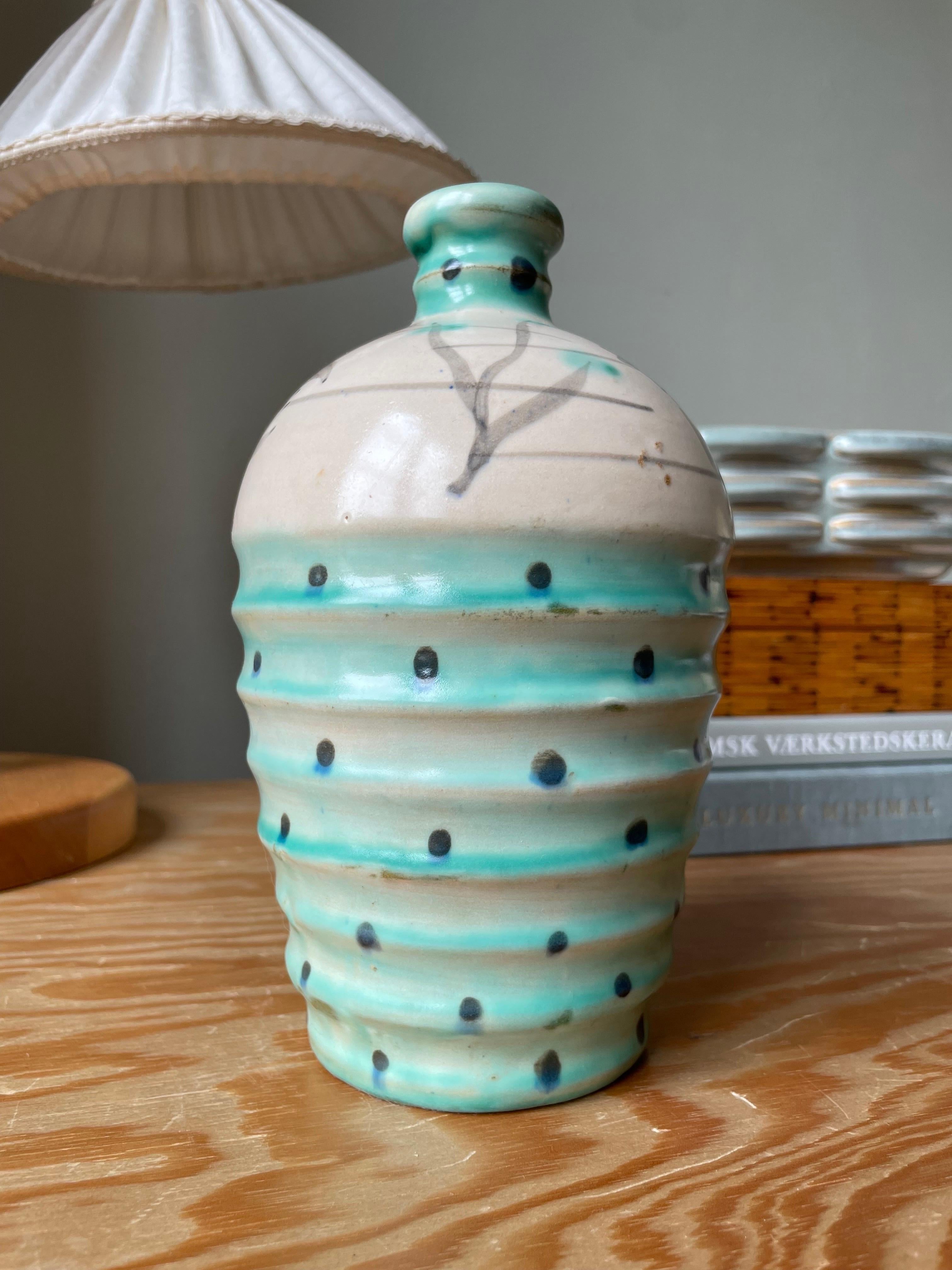 Hand-Painted 1950s Dotted Ceramic Bottle Vase For Sale 11