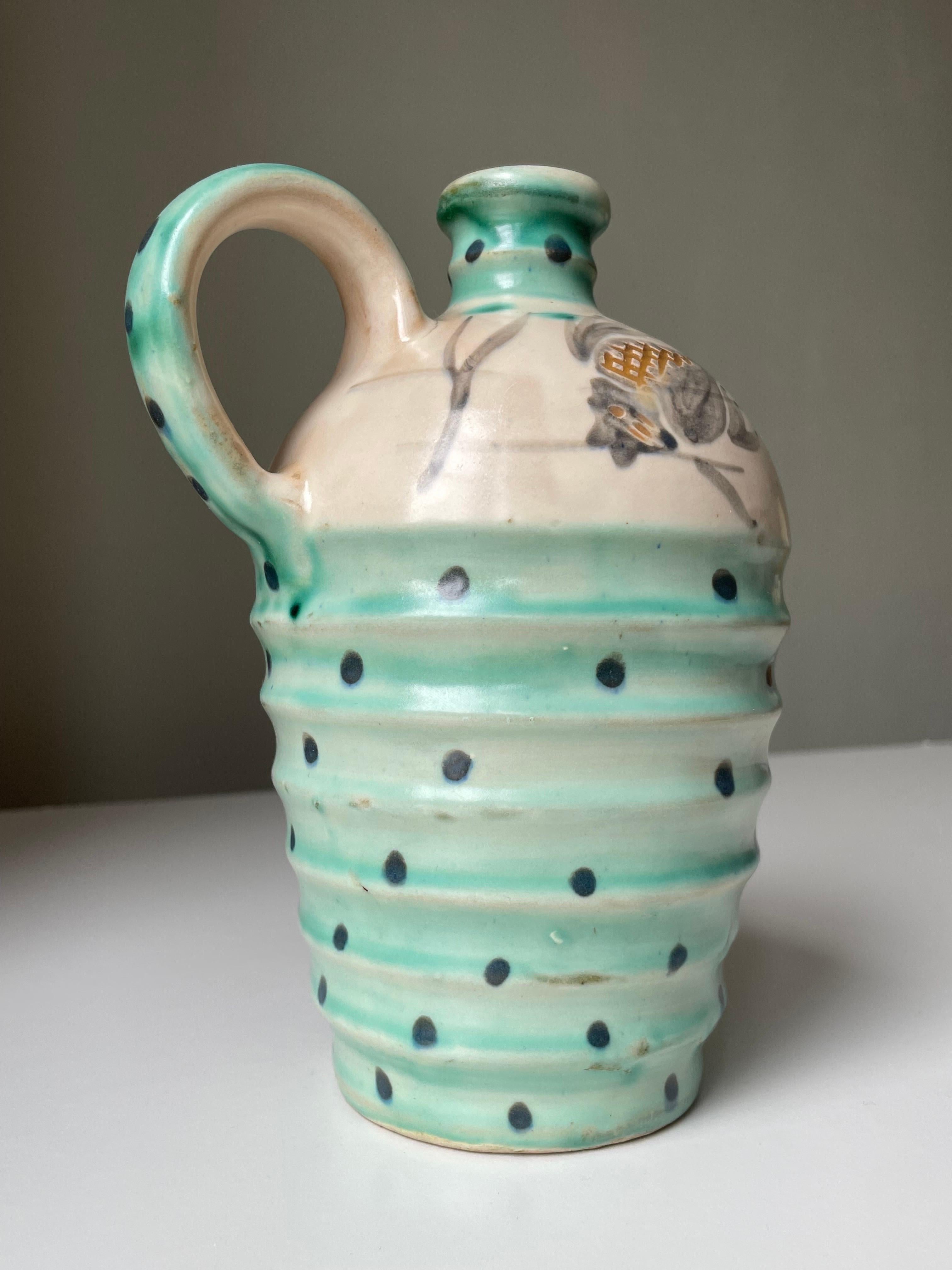 Mid-Century Modern Hand-Painted 1950s Dotted Ceramic Bottle Vase For Sale