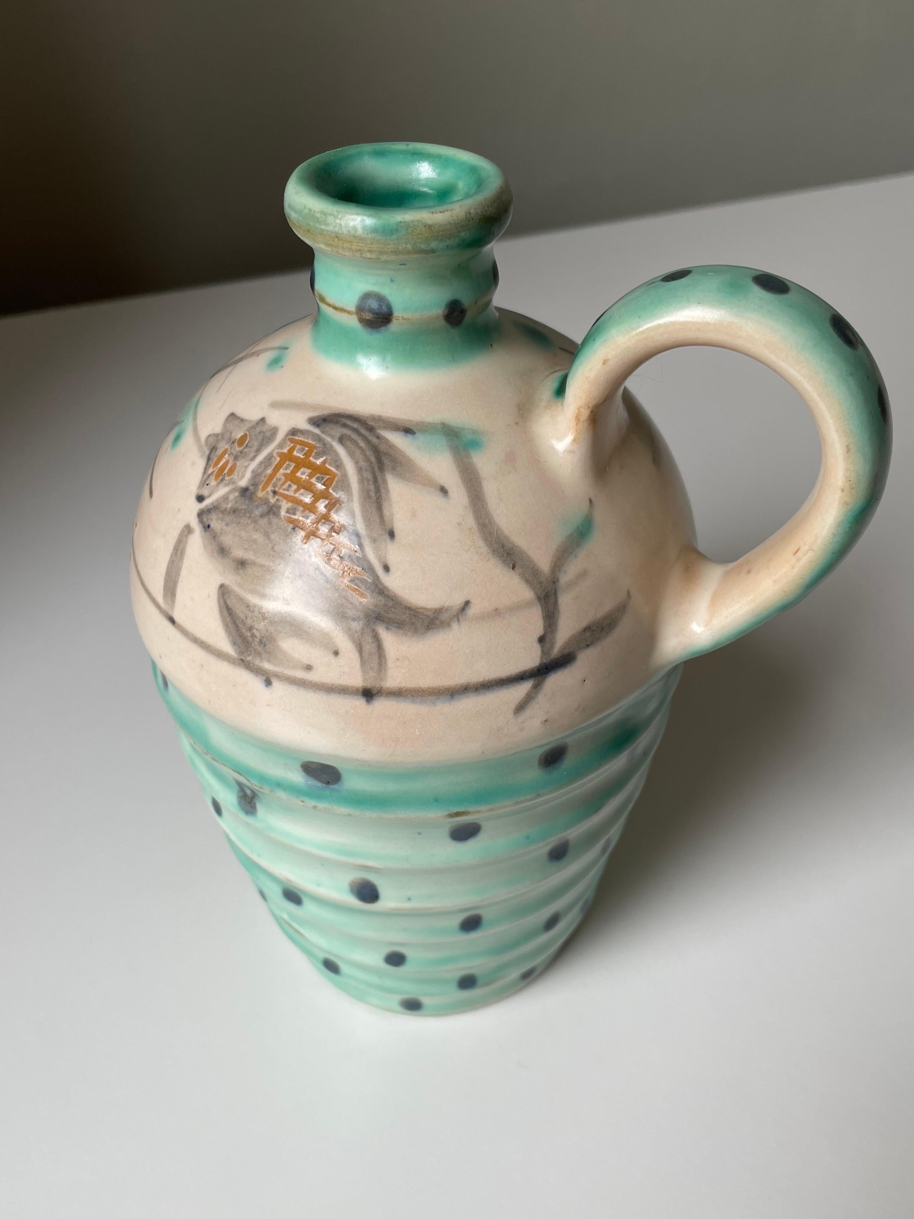 Danish Hand-Painted 1950s Dotted Ceramic Bottle Vase For Sale