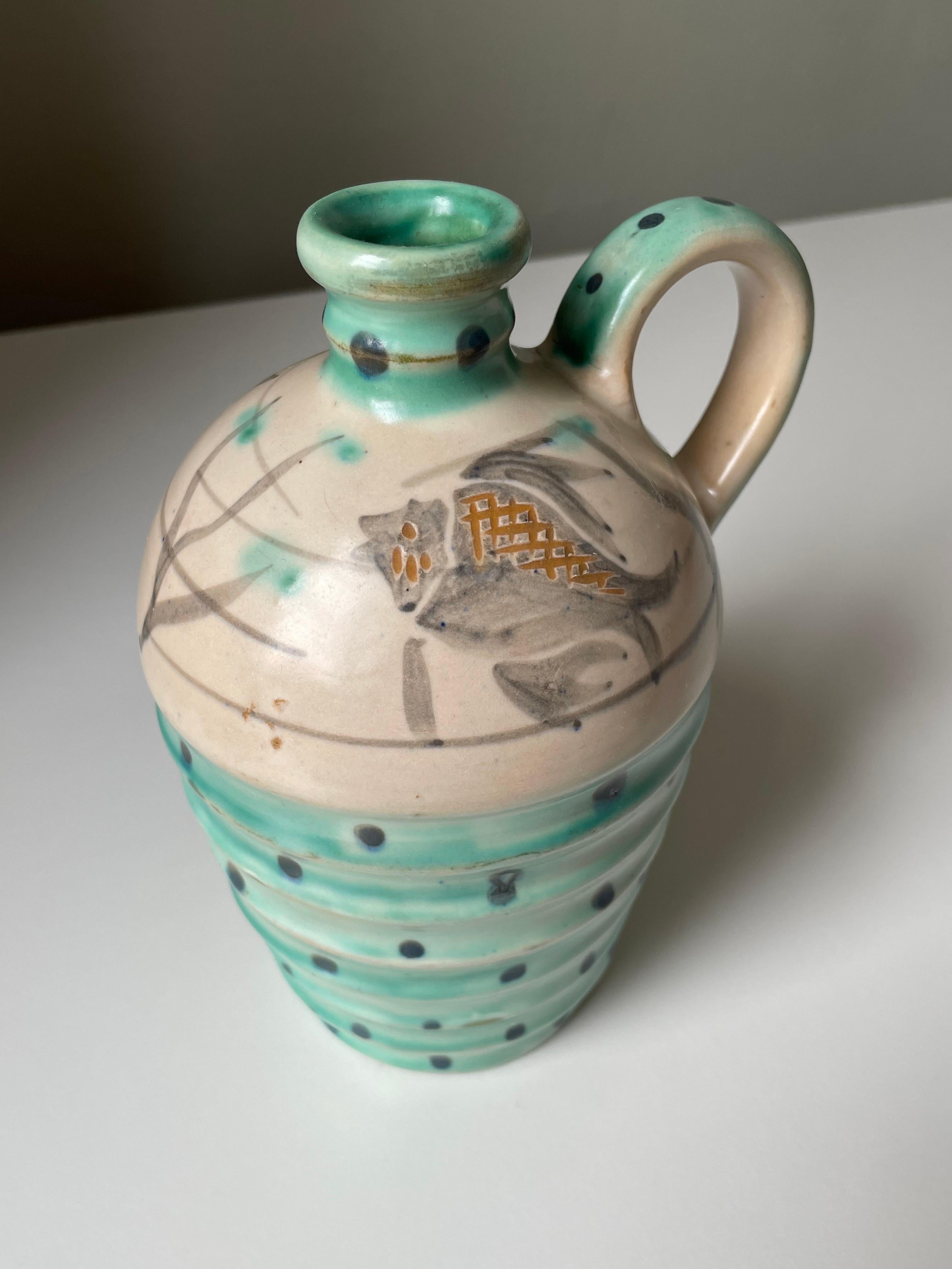 Dipinto a mano Vaso a bottiglia in ceramica Dot Dot degli anni '50 dipinto a mano in vendita