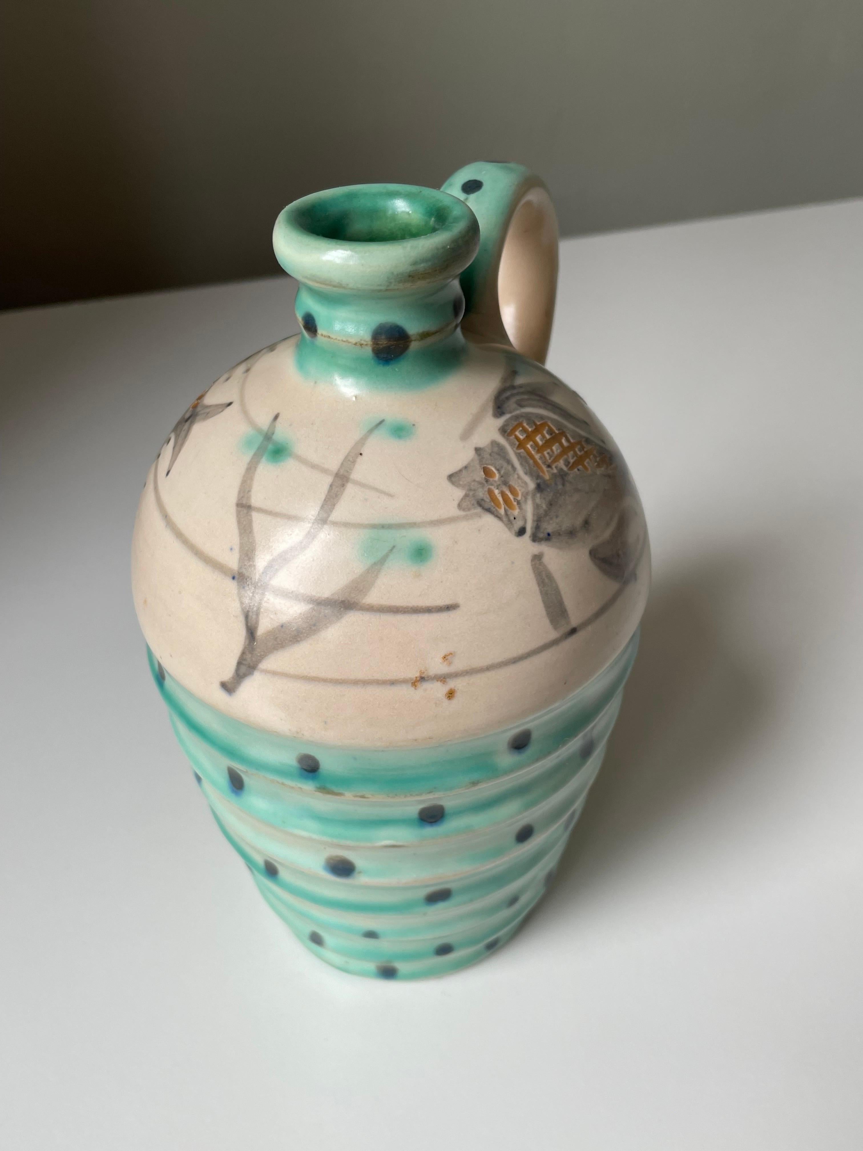 20th Century Hand-Painted 1950s Dotted Ceramic Bottle Vase For Sale