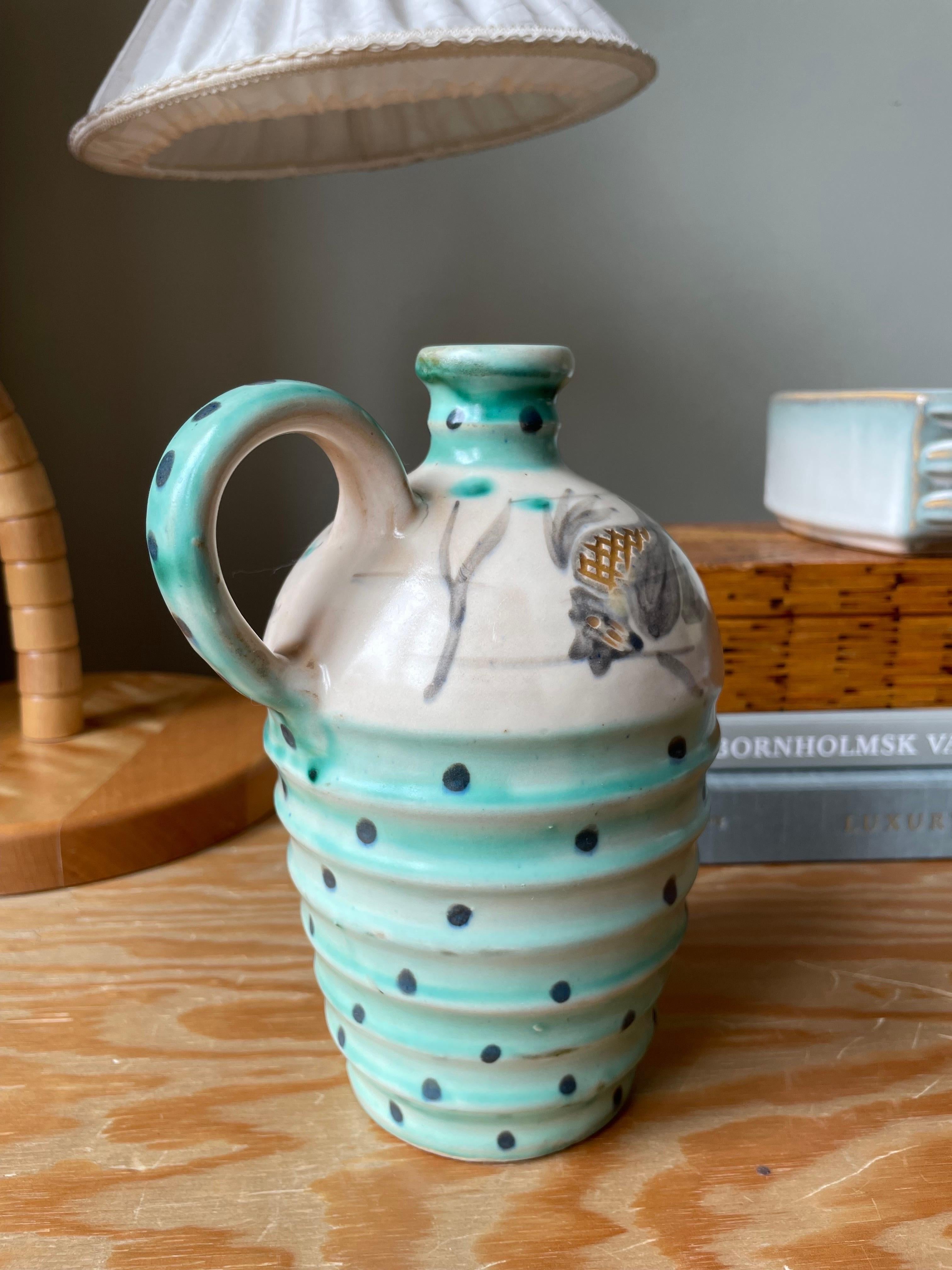 XX secolo Vaso a bottiglia in ceramica Dot Dot degli anni '50 dipinto a mano in vendita
