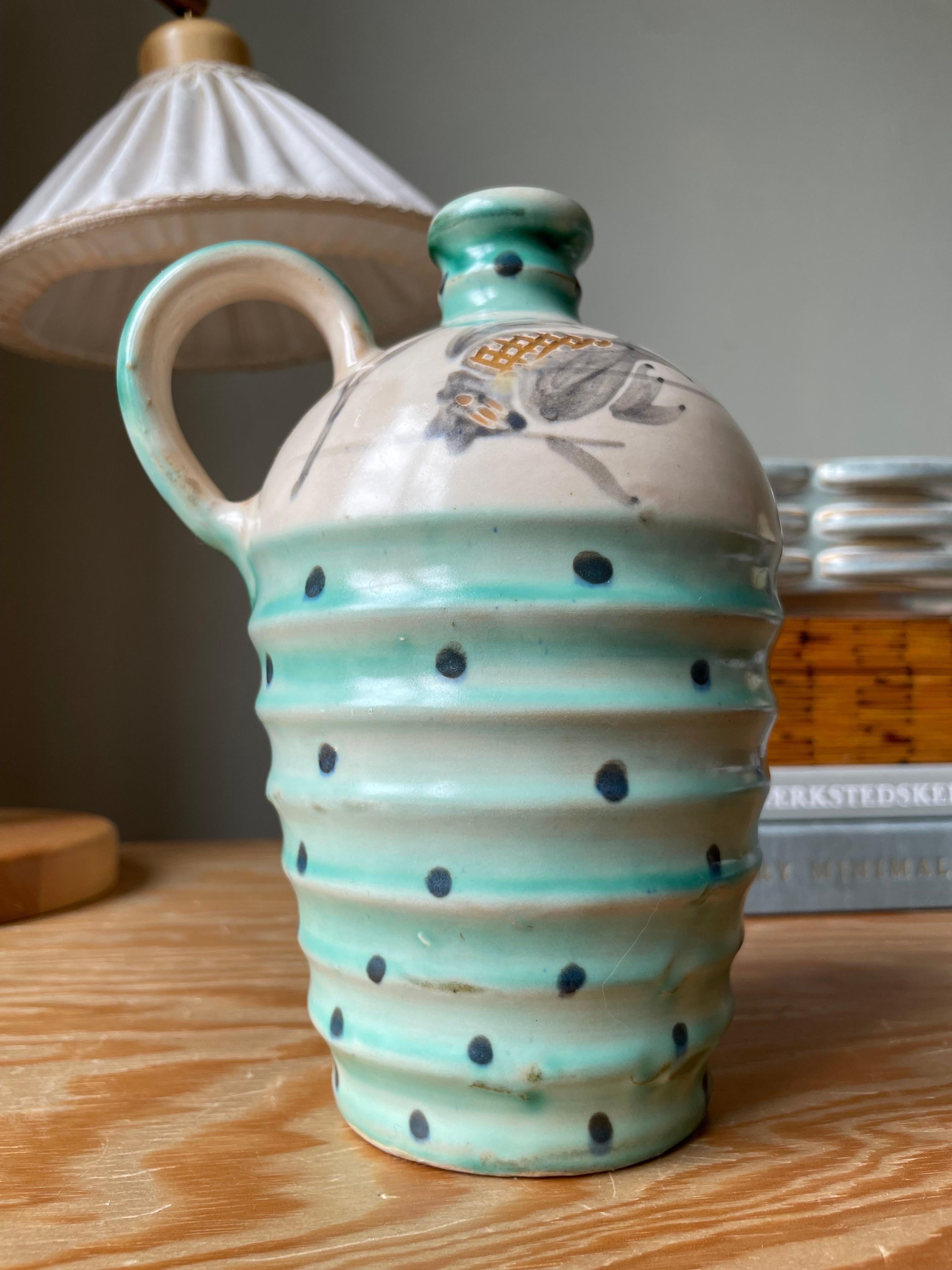 Hand-Painted 1950s Dotted Ceramic Bottle Vase For Sale 1
