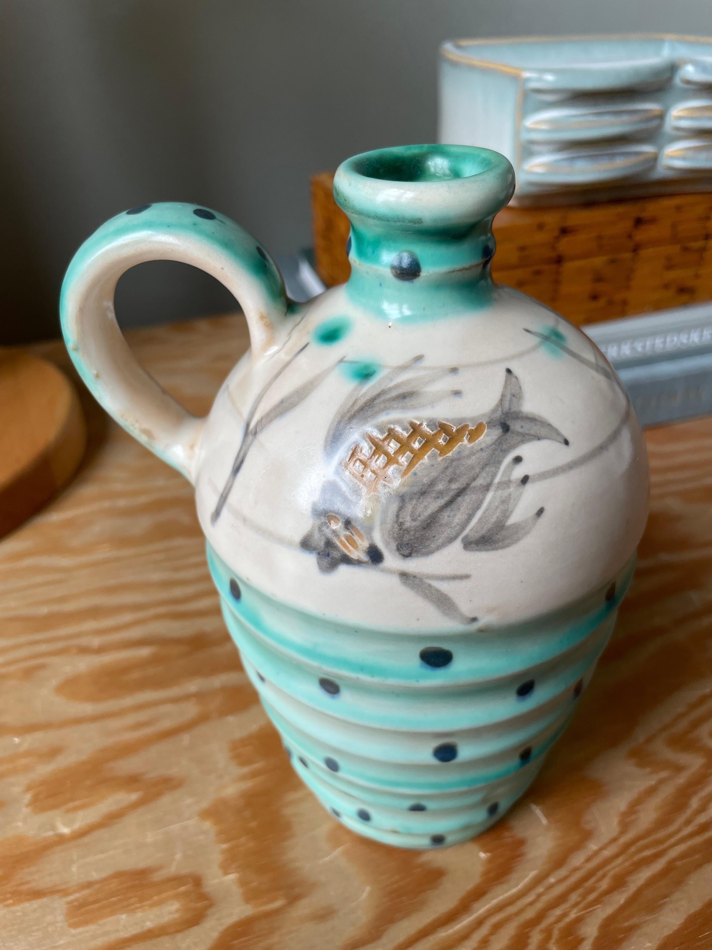Hand-Painted 1950s Dotted Ceramic Bottle Vase For Sale 2