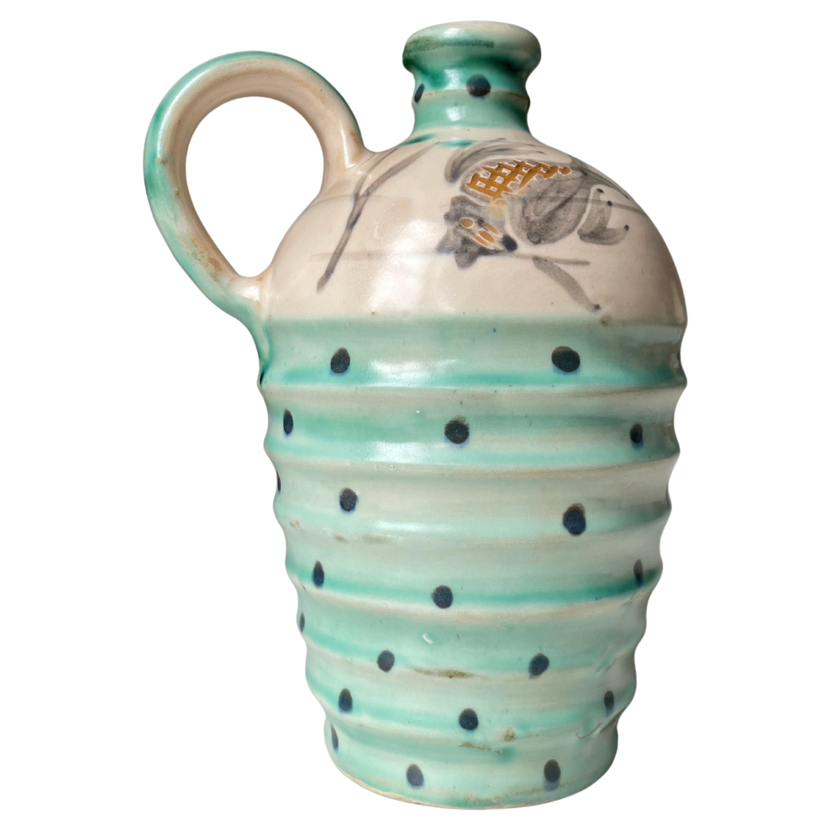 Hand-Painted 1950s Dotted Ceramic Bottle Vase