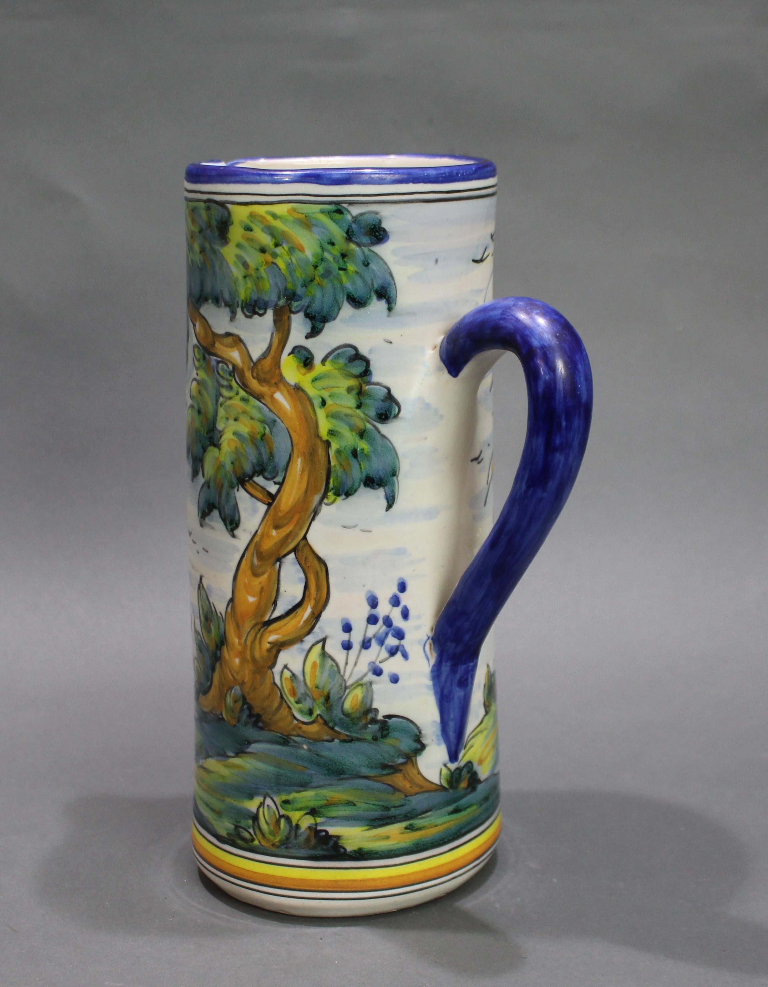 Hand Painted 20th c. Glazed Earthenware Talavera Jug In Good Condition For Sale In Worcester, GB