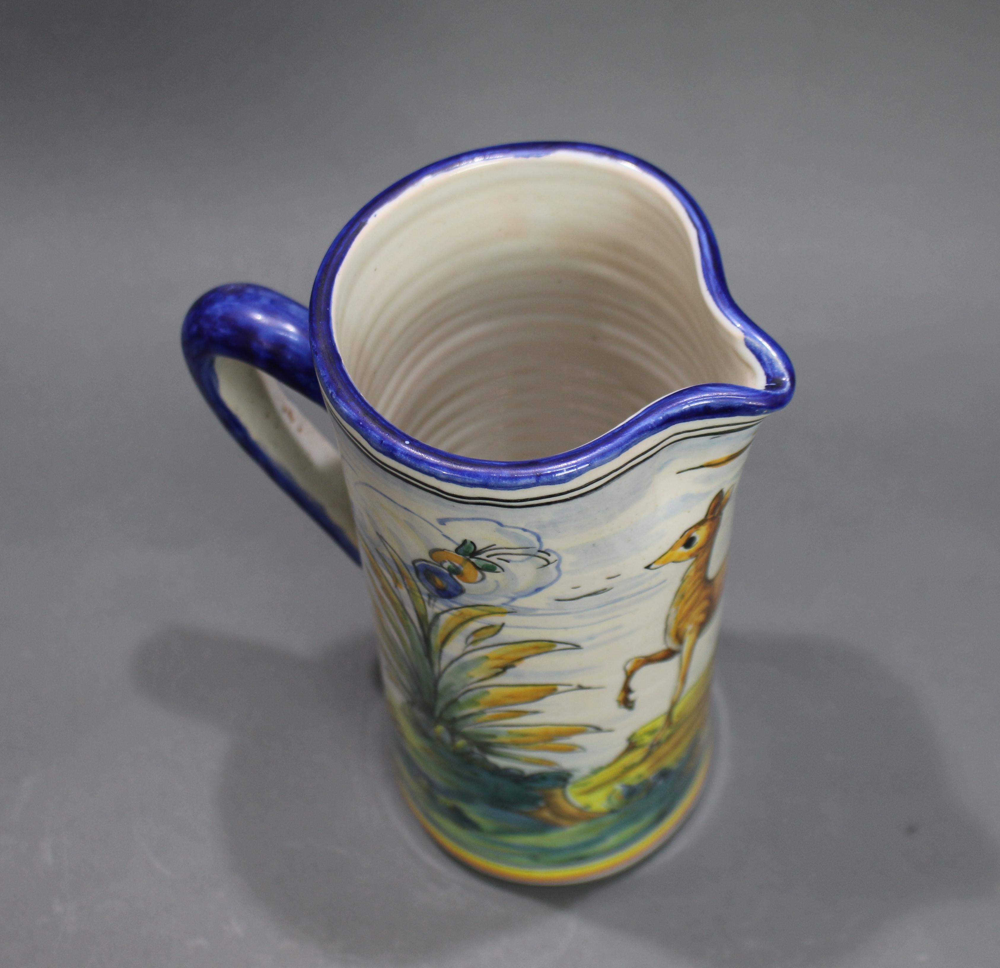 20th Century Hand Painted 20th c. Glazed Earthenware Talavera Jug For Sale