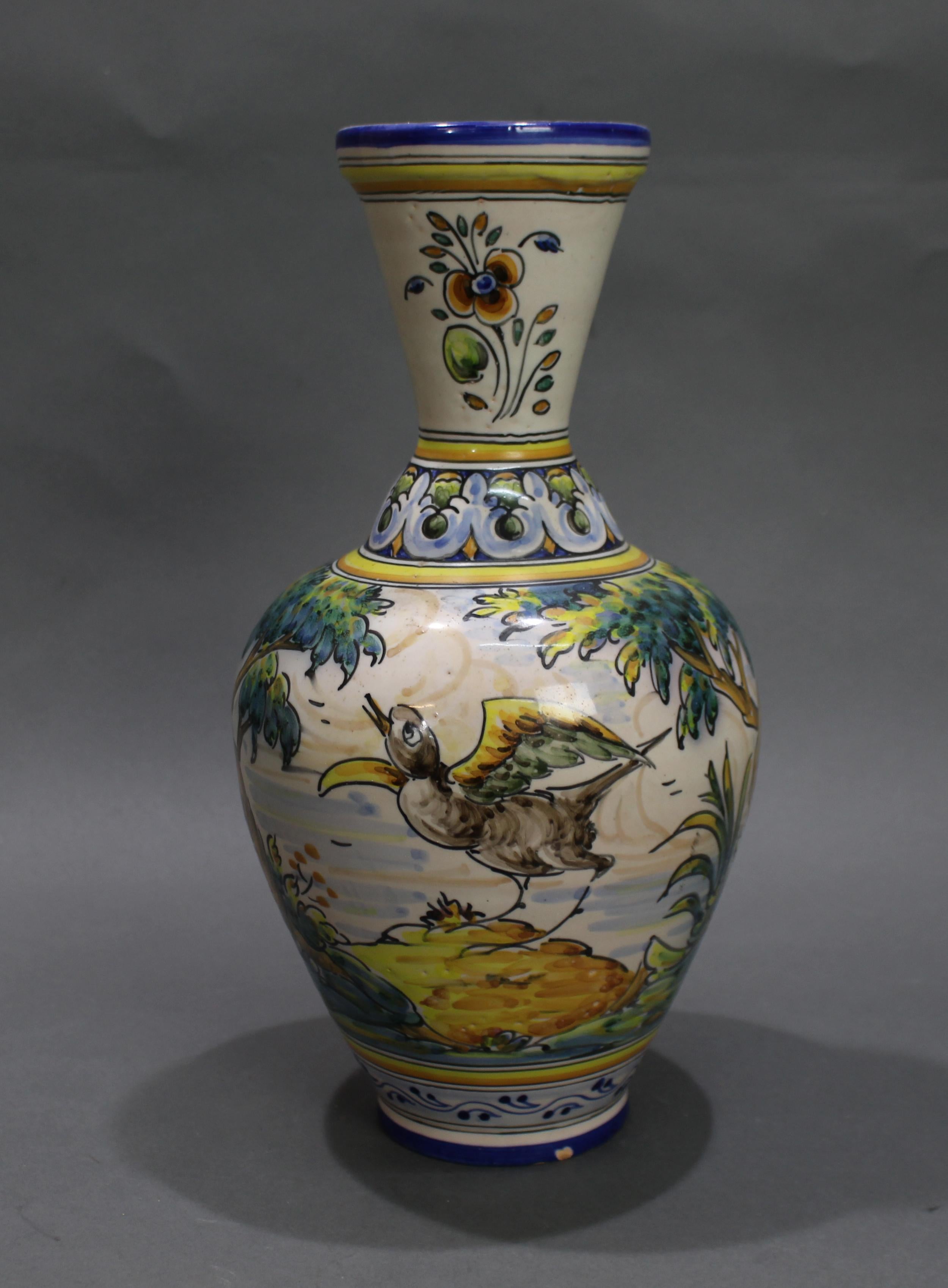 Spanish Hand Painted 20th c. Glazed Earthenware Talavera Vase For Sale