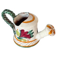 Hand-Painted 20th Century Ceramic Indoor Watering Can Floral Motifs