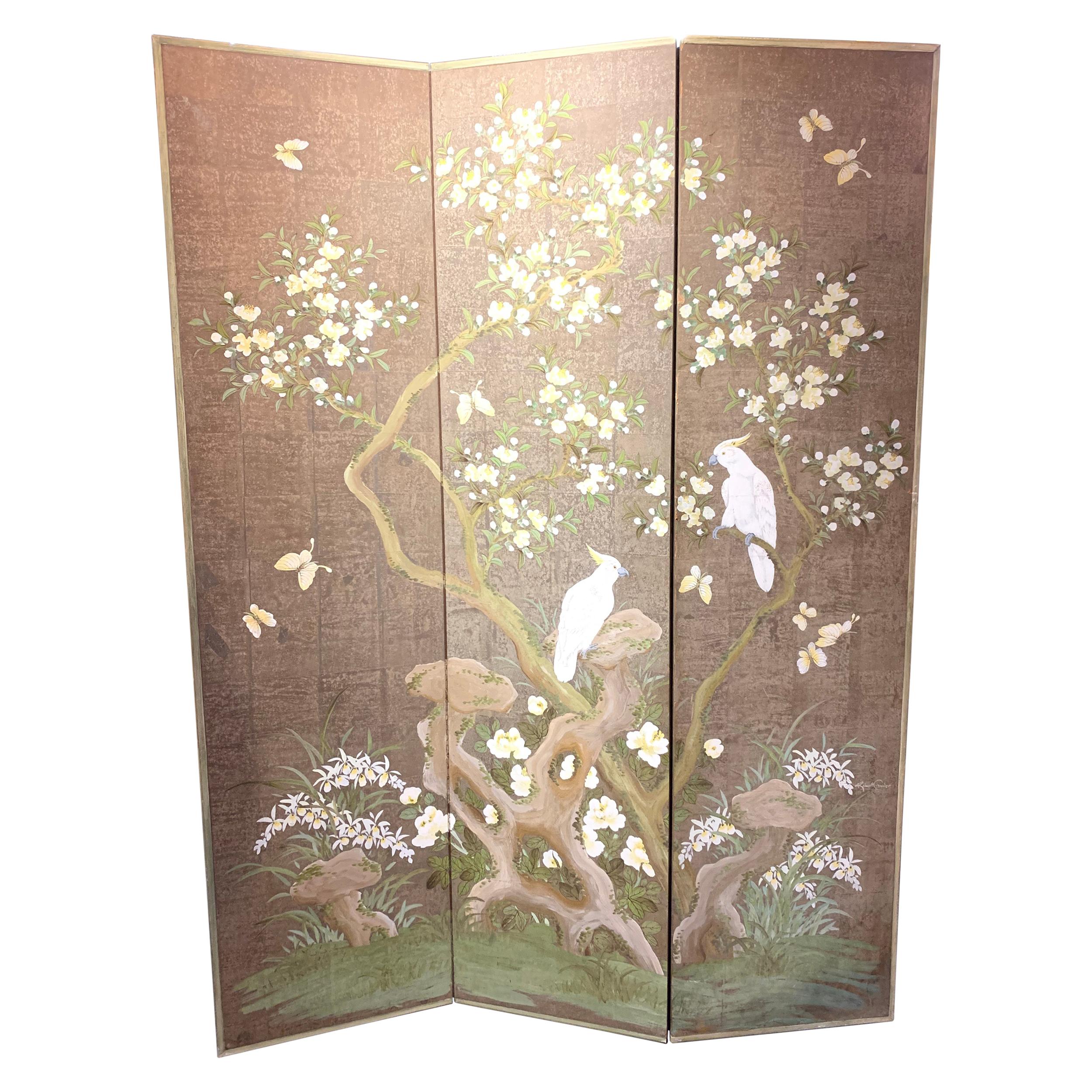 Hand Painted 3 Panel Screen by Robert Crowder