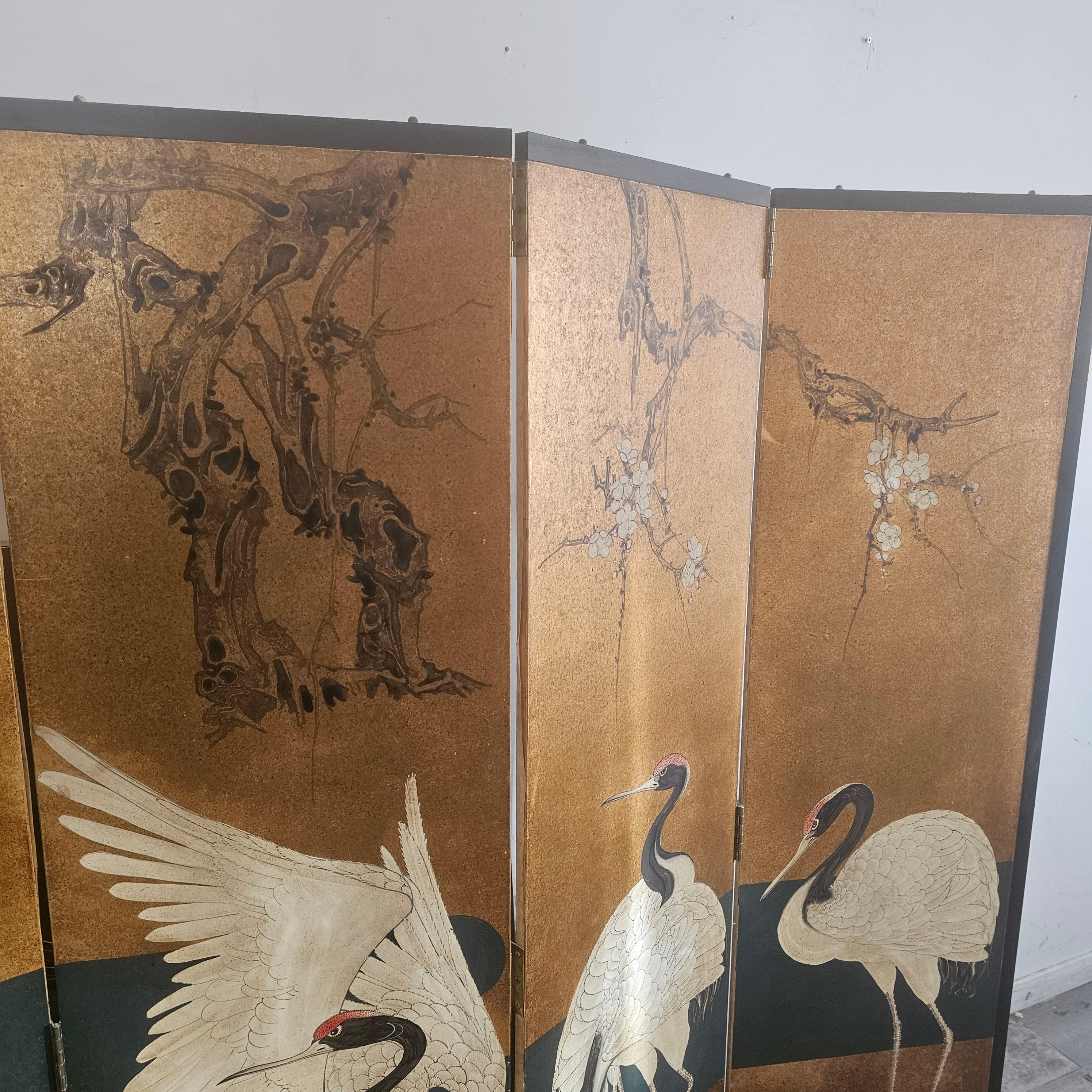 Hand Painted, 5 Panel Folding Screen with Crane Birds, Room Divider 3