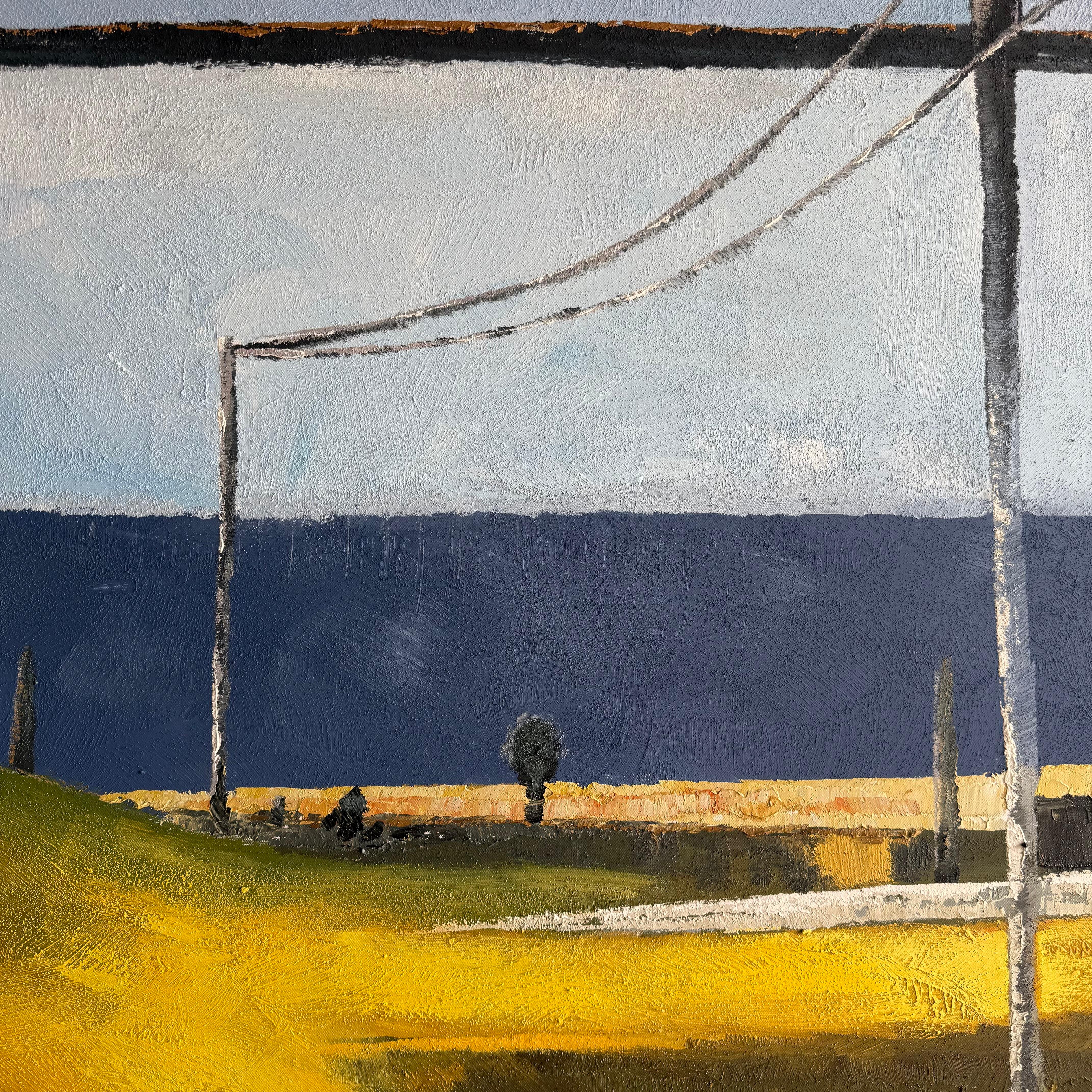 XXIe siècle et contemporain Acrylique sur toile peinte à la main Vue de l'océan depuis la fenêtre d'un café en vente