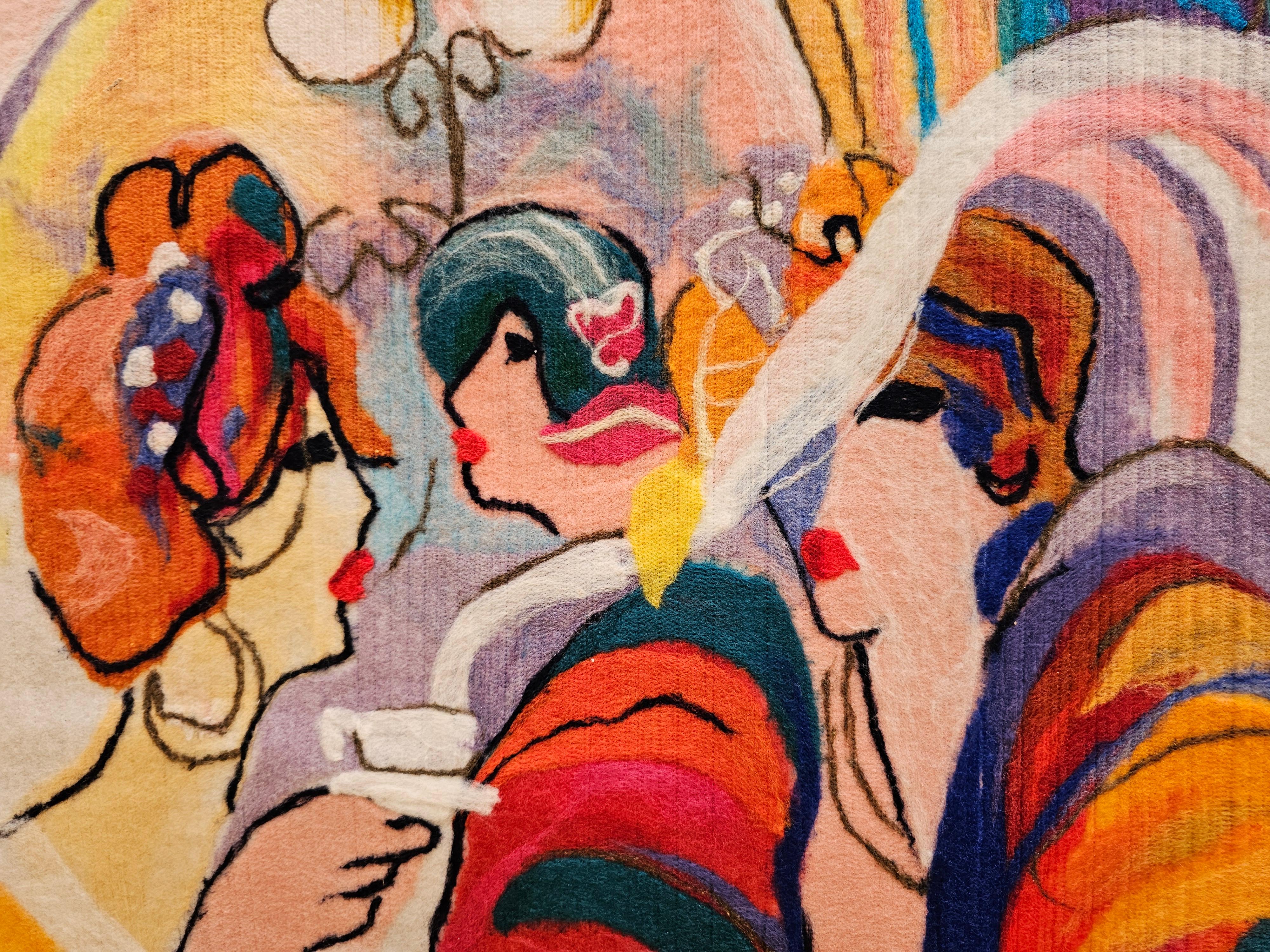 Handbemalte moderne Wandkunst aus Acryl auf Stoff, Moderne Wandkunst, The Reception von Isaac Maimon im Angebot 2