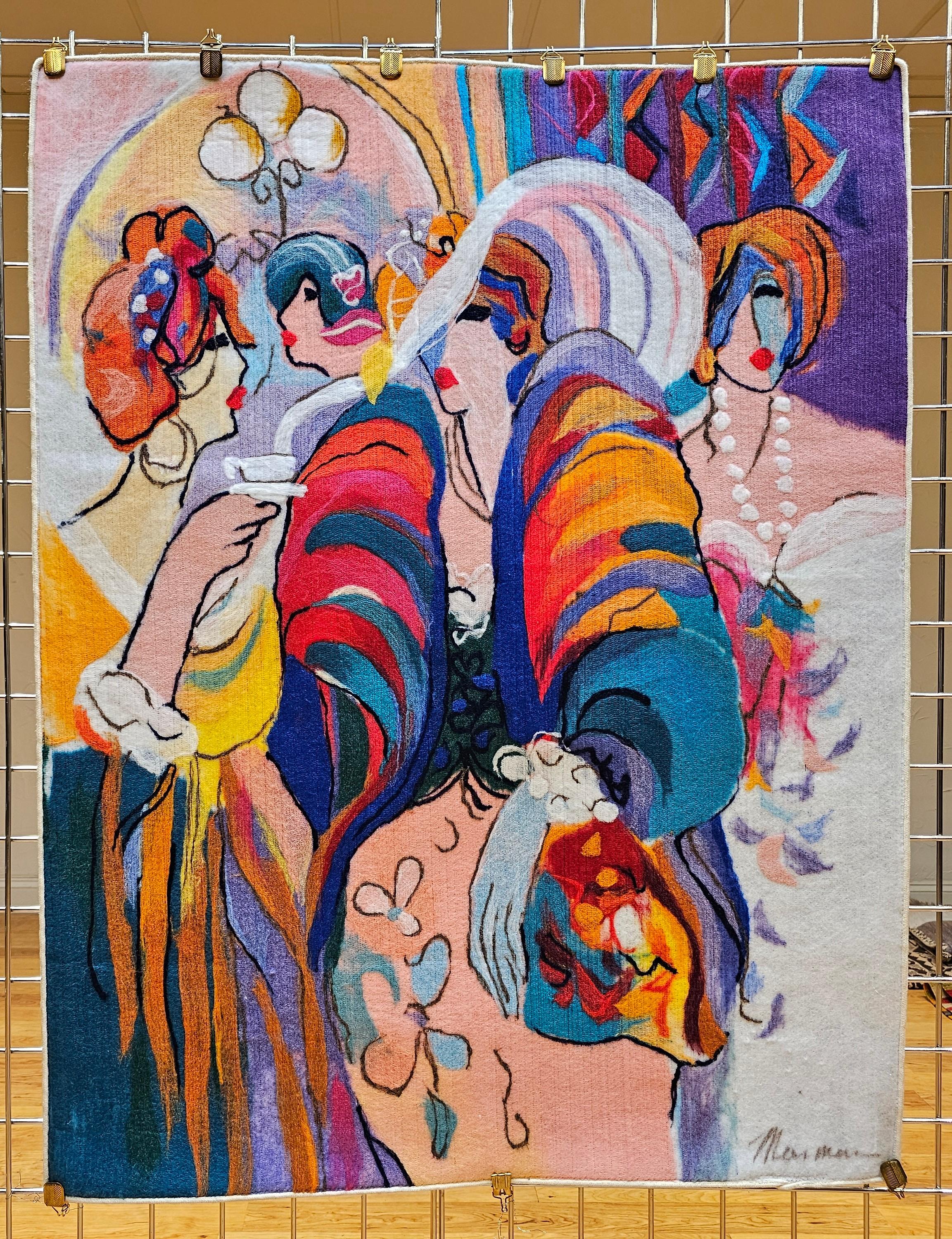 Handbemalte moderne Wandkunst aus Acryl auf Stoff, Moderne Wandkunst, The Reception von Isaac Maimon im Angebot 3