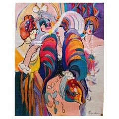 Hand Painted Acrylic on Fabric Modern Wall Art “The Reception” by Isaac Maimon