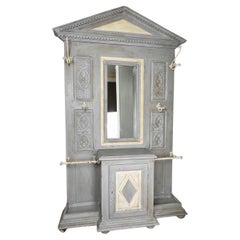 Hand Painted and Carved Hall Tree with Mirror