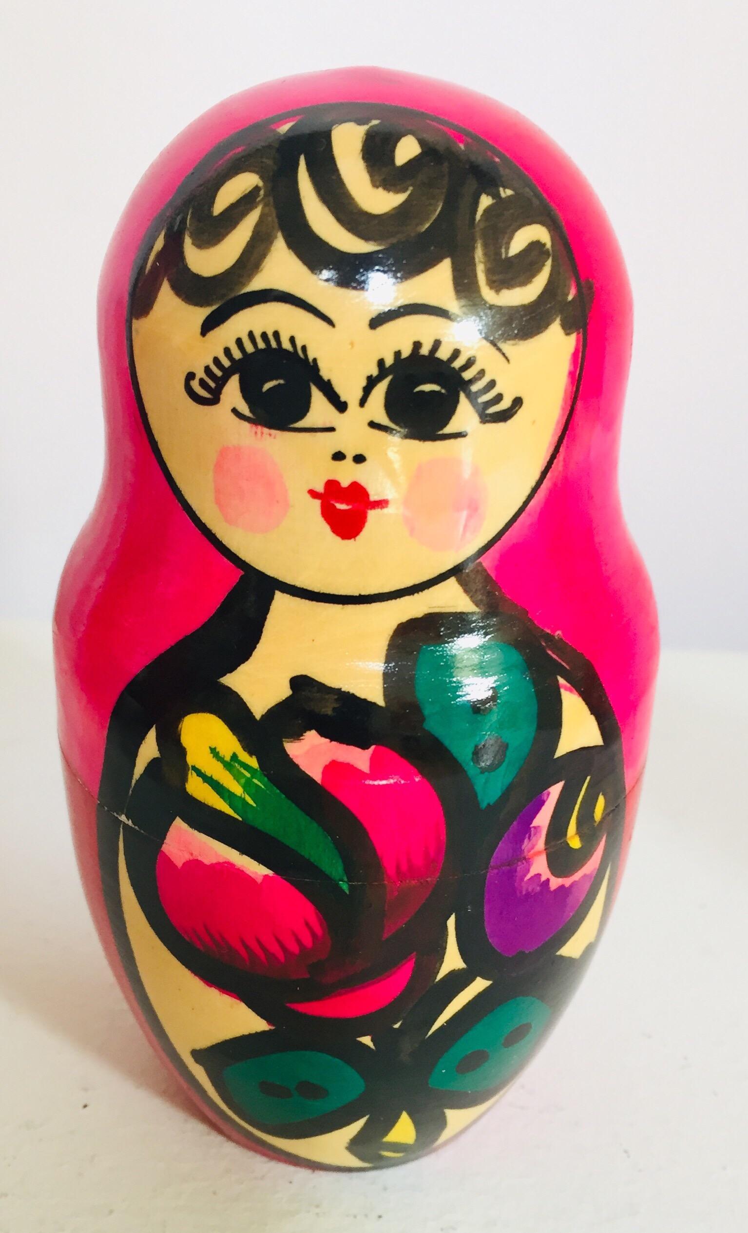 Hand Painted and Carved Nesting Matryoshka Russian Dolls 9
