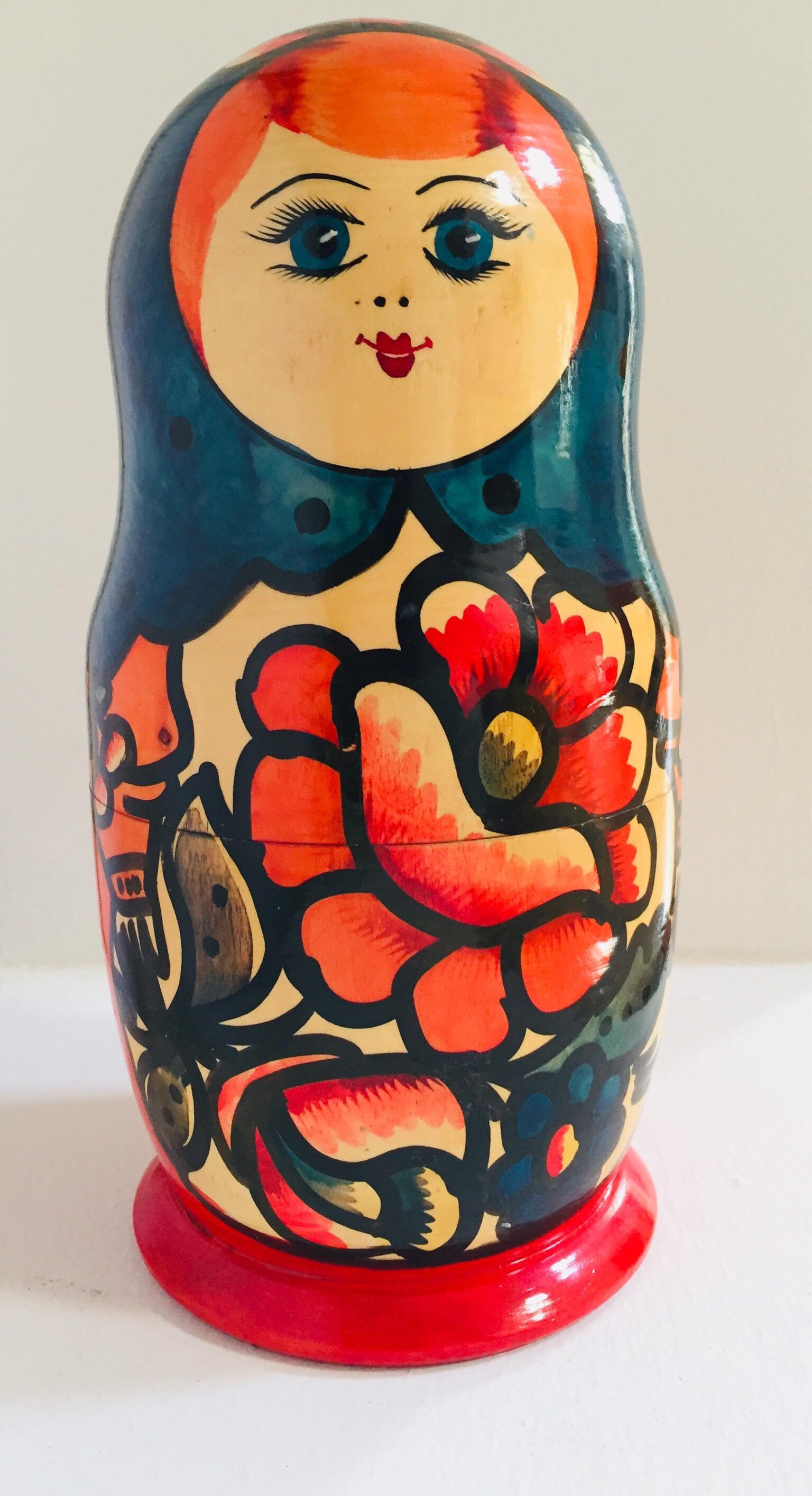 Hand-Crafted Hand Painted and Carved Nesting Matryoshka Russian Dolls