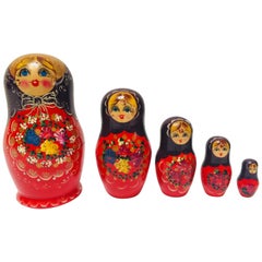 Hand Painted and Carved Nesting Matryoshka Russian Dolls