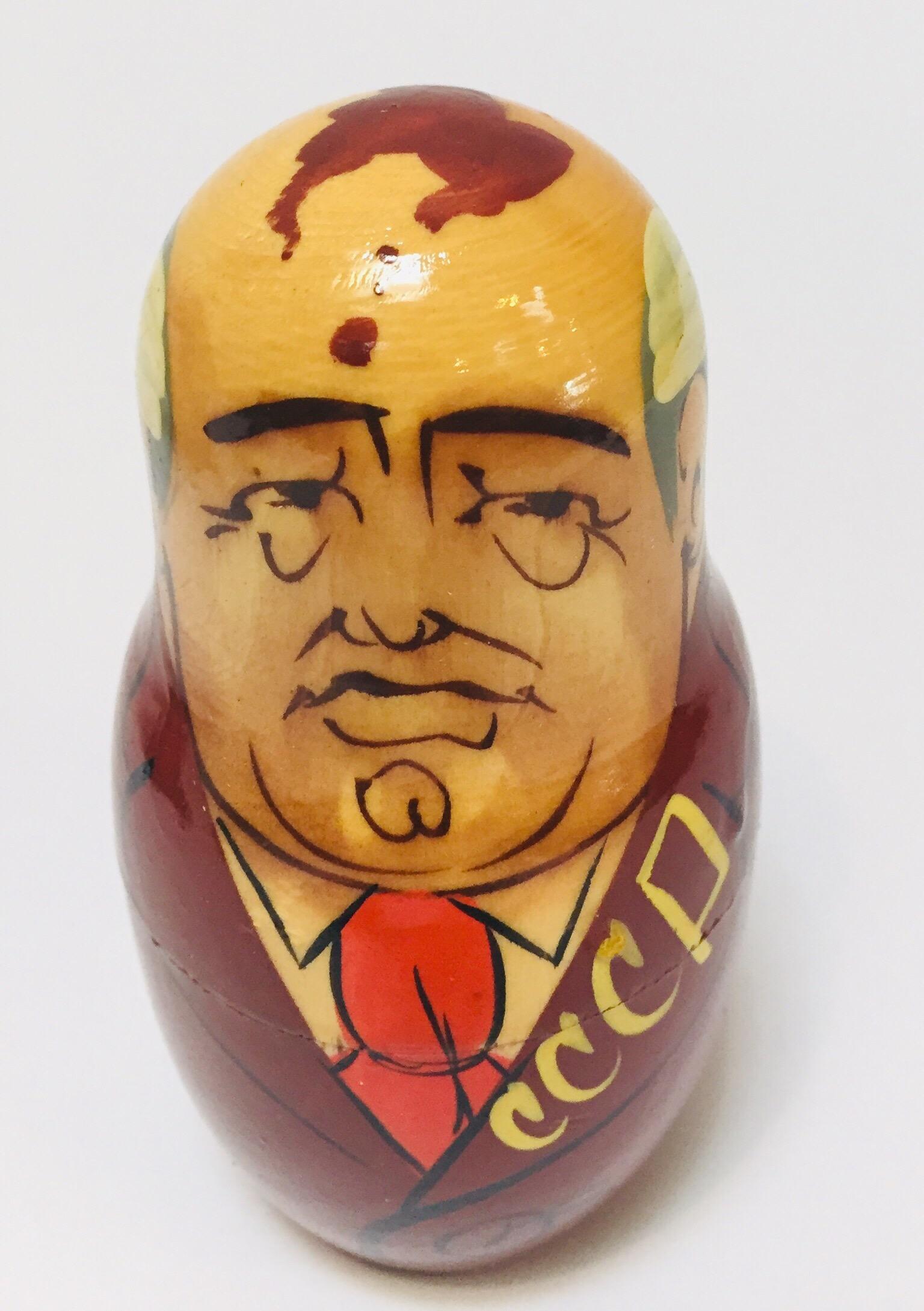 Hand Painted and Carved Nesting Matryoshka Soviet Politicians USSR, 1990s 5