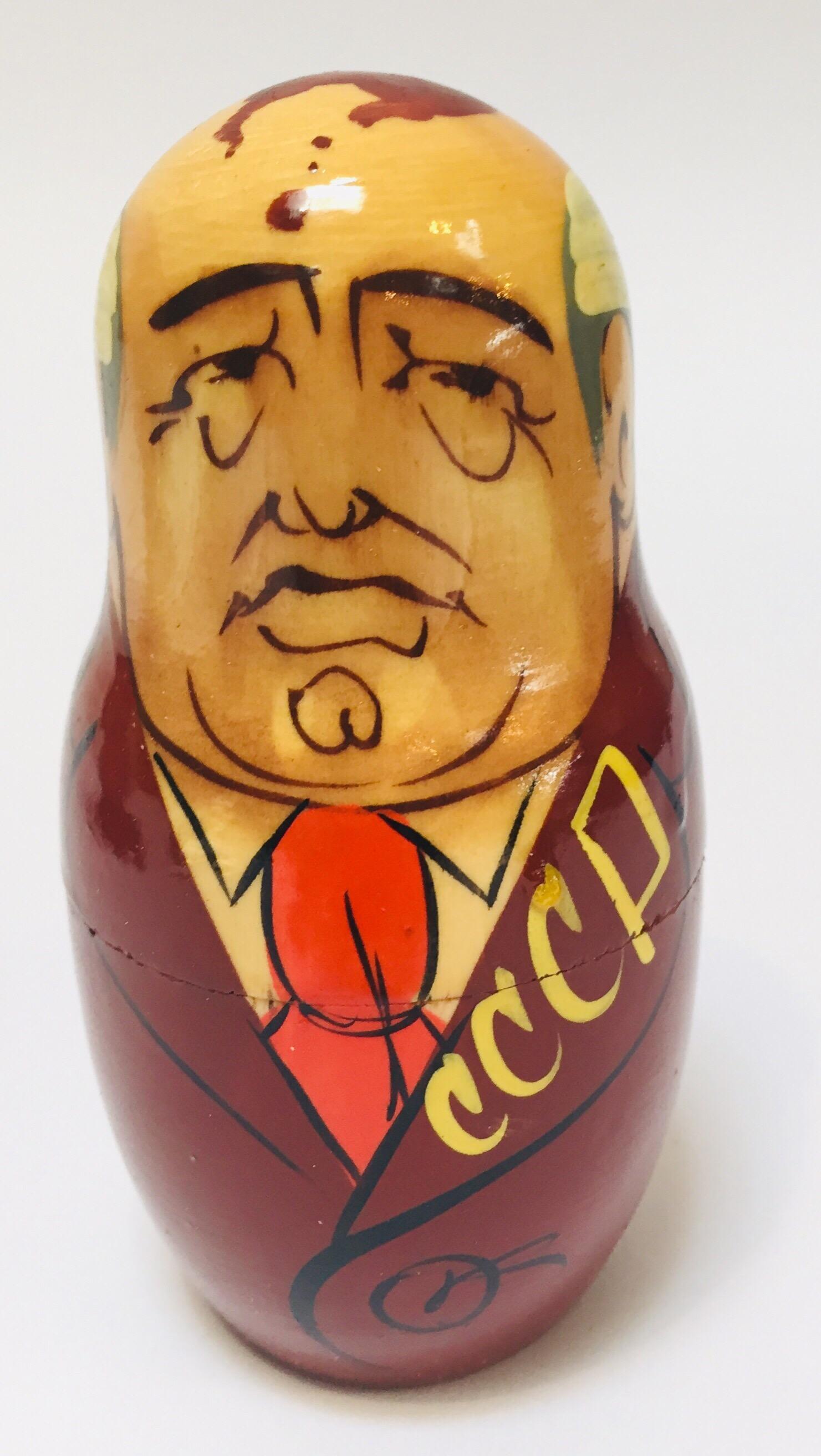 Hand Painted and Carved Nesting Matryoshka Soviet Politicians USSR, 1990s 6