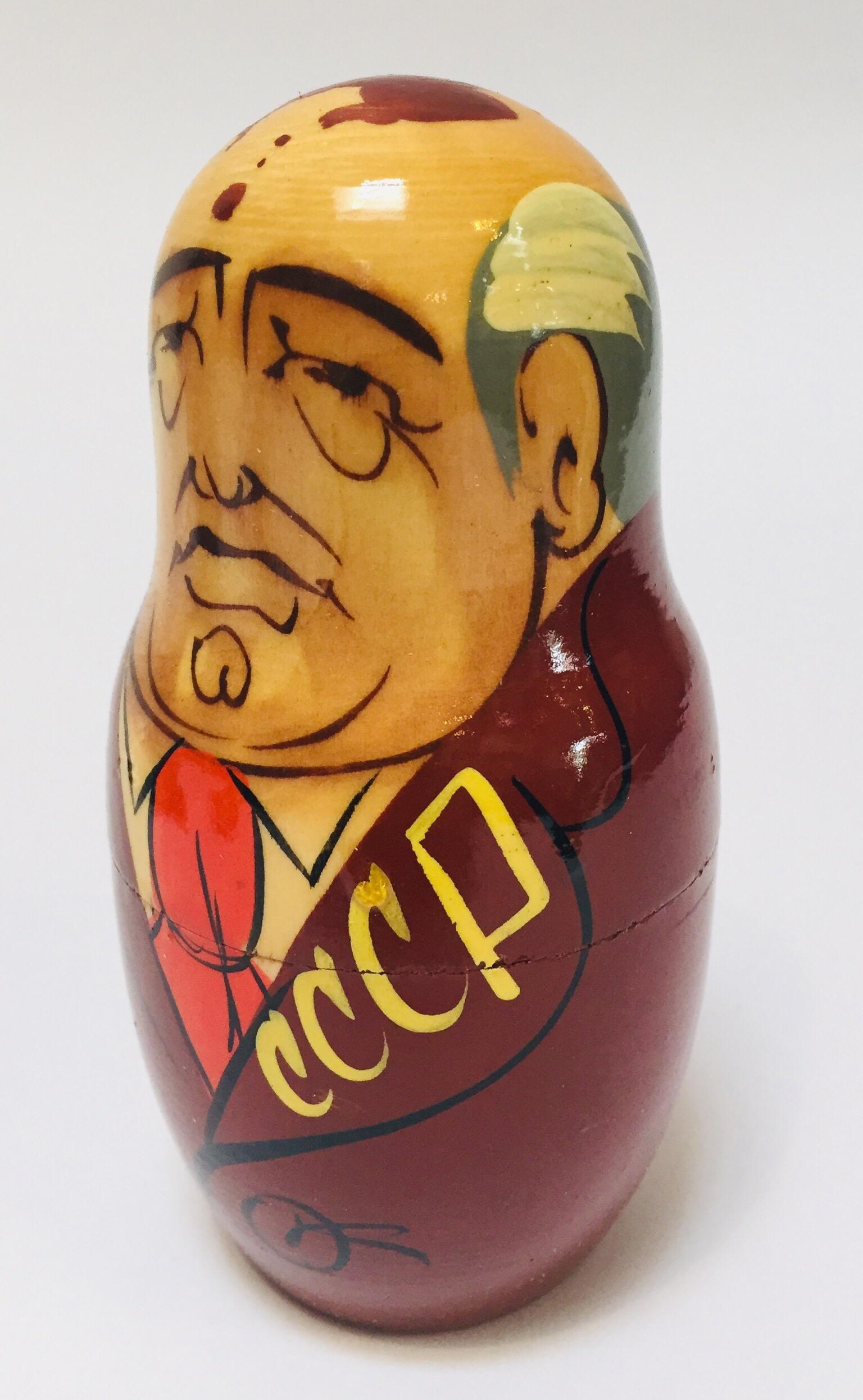 Hand Painted and Carved Nesting Matryoshka Soviet Politicians USSR, 1990s 7