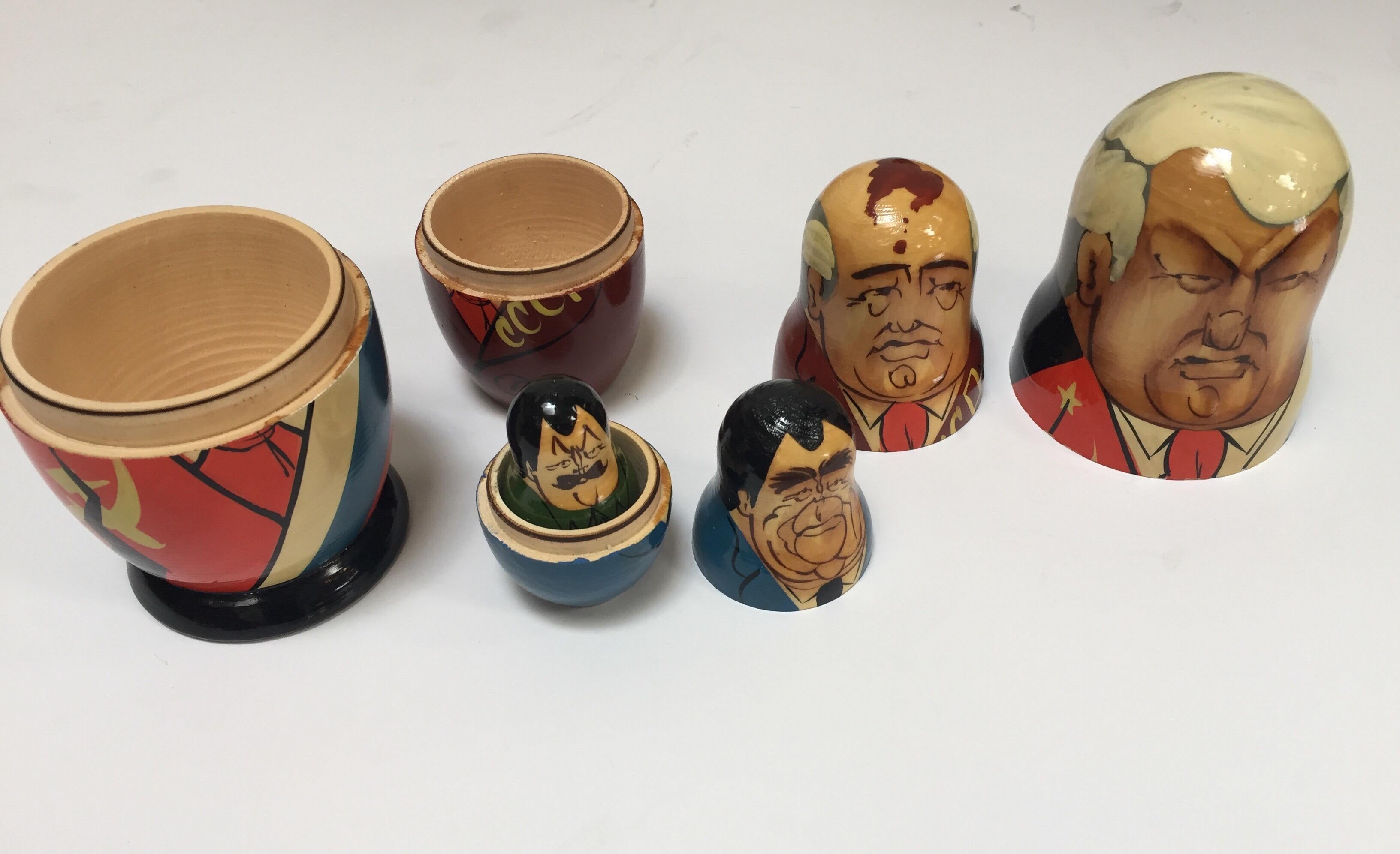 Hand Painted and Carved Nesting Matryoshka Soviet Politicians USSR, 1990s 11