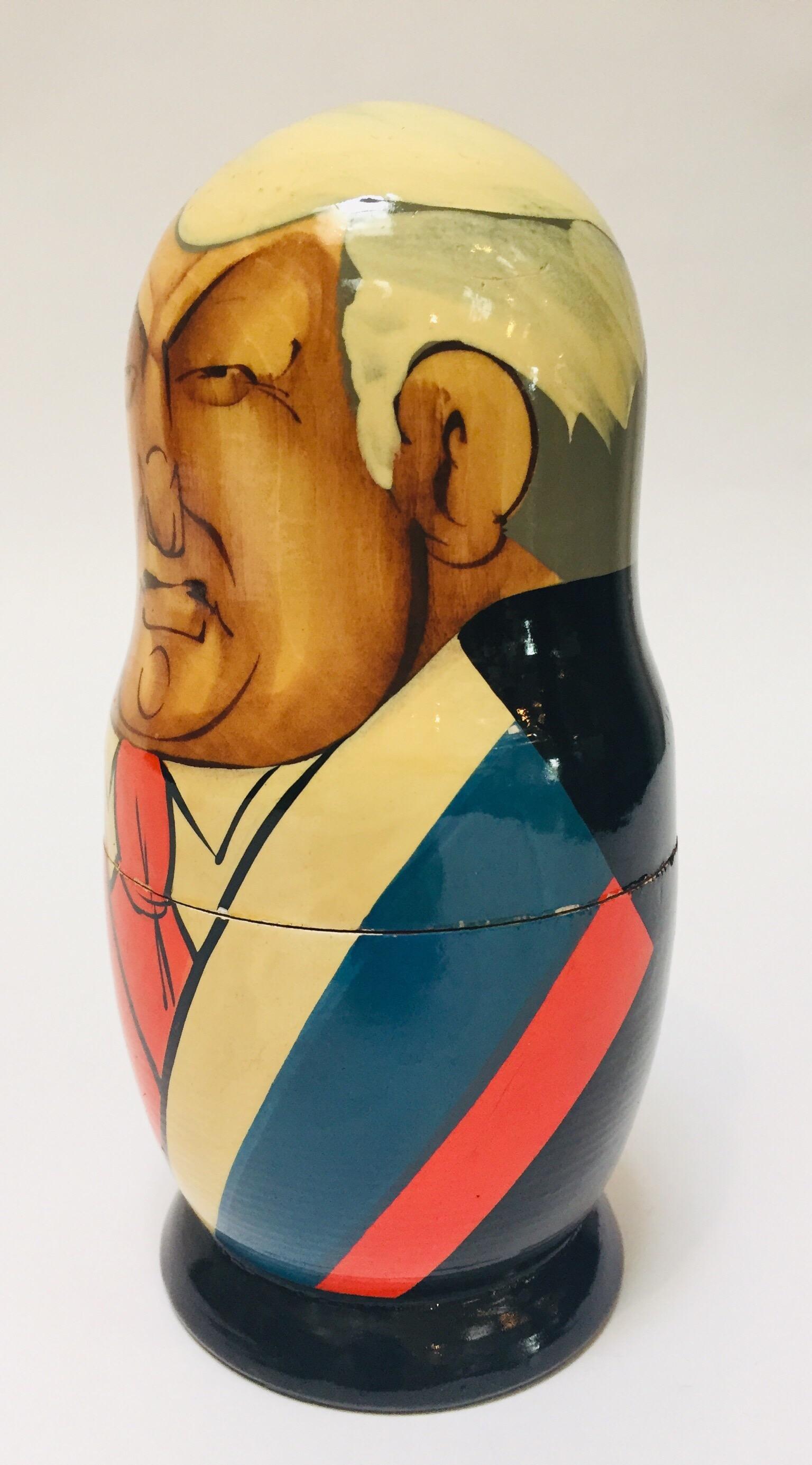 20th Century Hand Painted and Carved Nesting Matryoshka Soviet Politicians USSR, 1990s