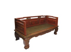Hand Painted and Carved Red Daybed