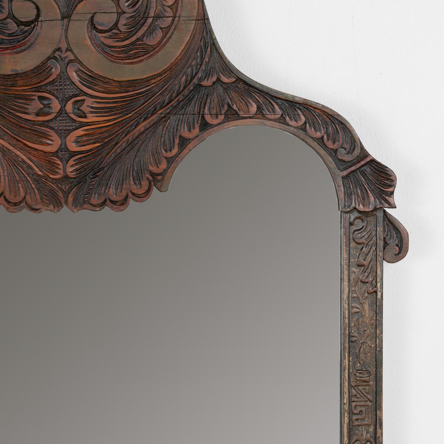 Hand Painted and Carved Tall Mirror, China circa 1770-1800 In Good Condition For Sale In Round Top, TX