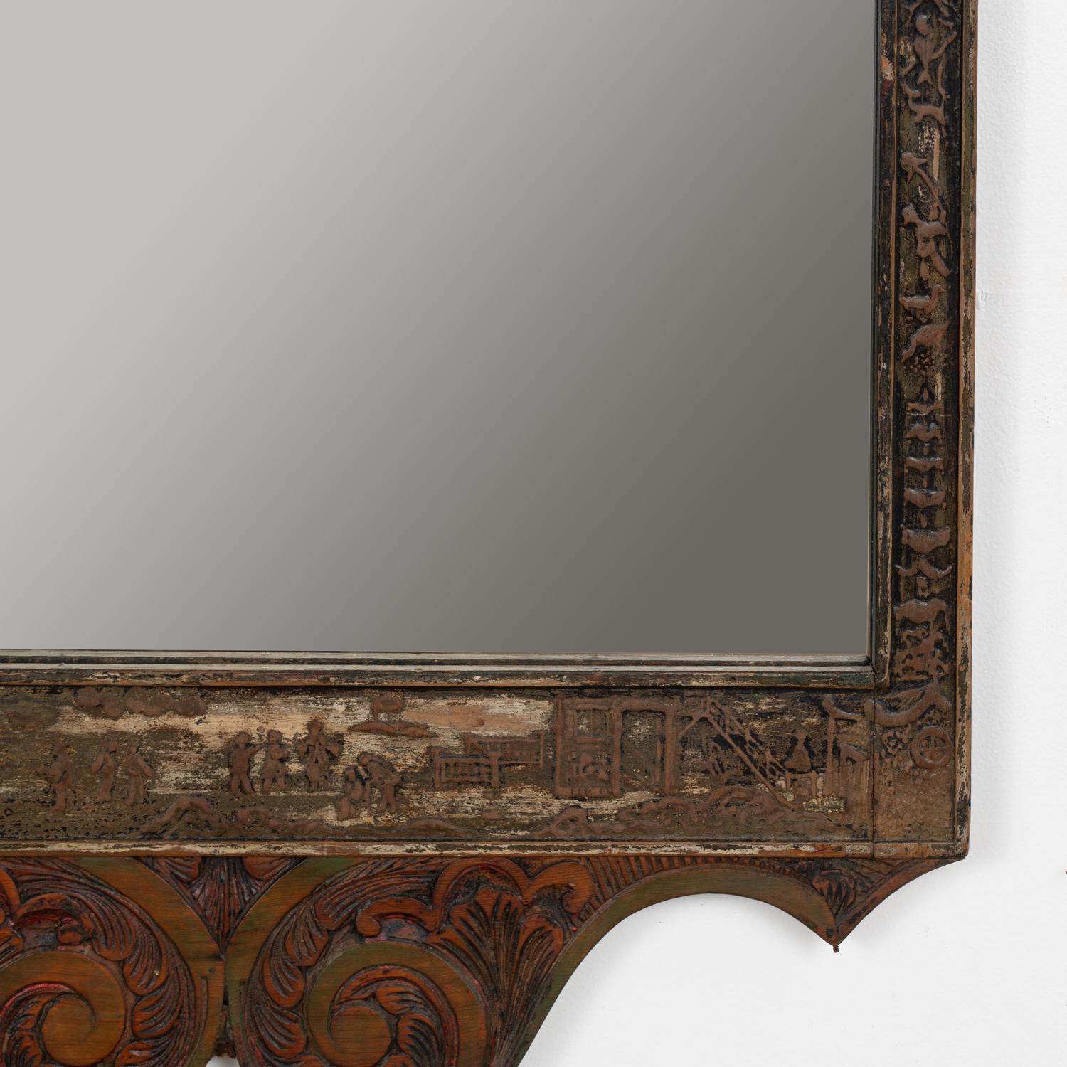 Hand Painted and Carved Tall Mirror, China circa 1770-1800 For Sale 2