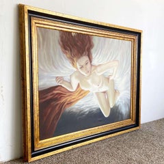 Hand Painted and Framed Portrait of Woman With Red Hair Laying