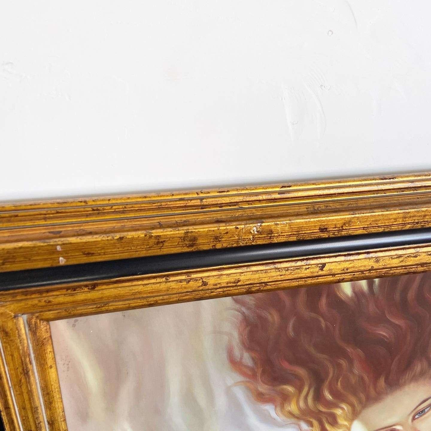 Hand Painted and Framed Portrait of Woman With Red Hair Laying In Good Condition For Sale In Delray Beach, FL