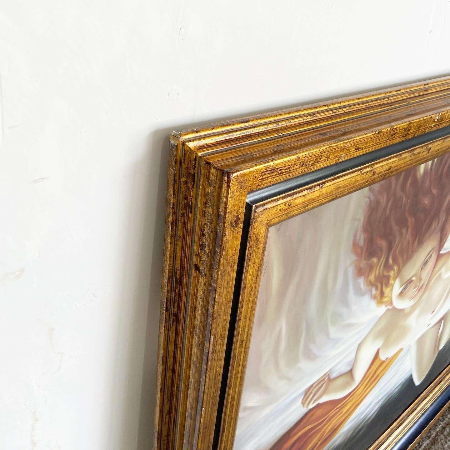 Late 20th Century Hand Painted and Framed Portrait of Woman With Red Hair Laying For Sale