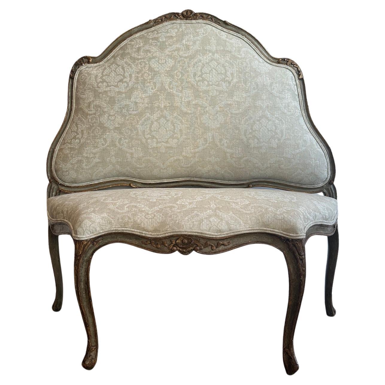Hand-Painted and Gilded 18th Century Upholstered Bench