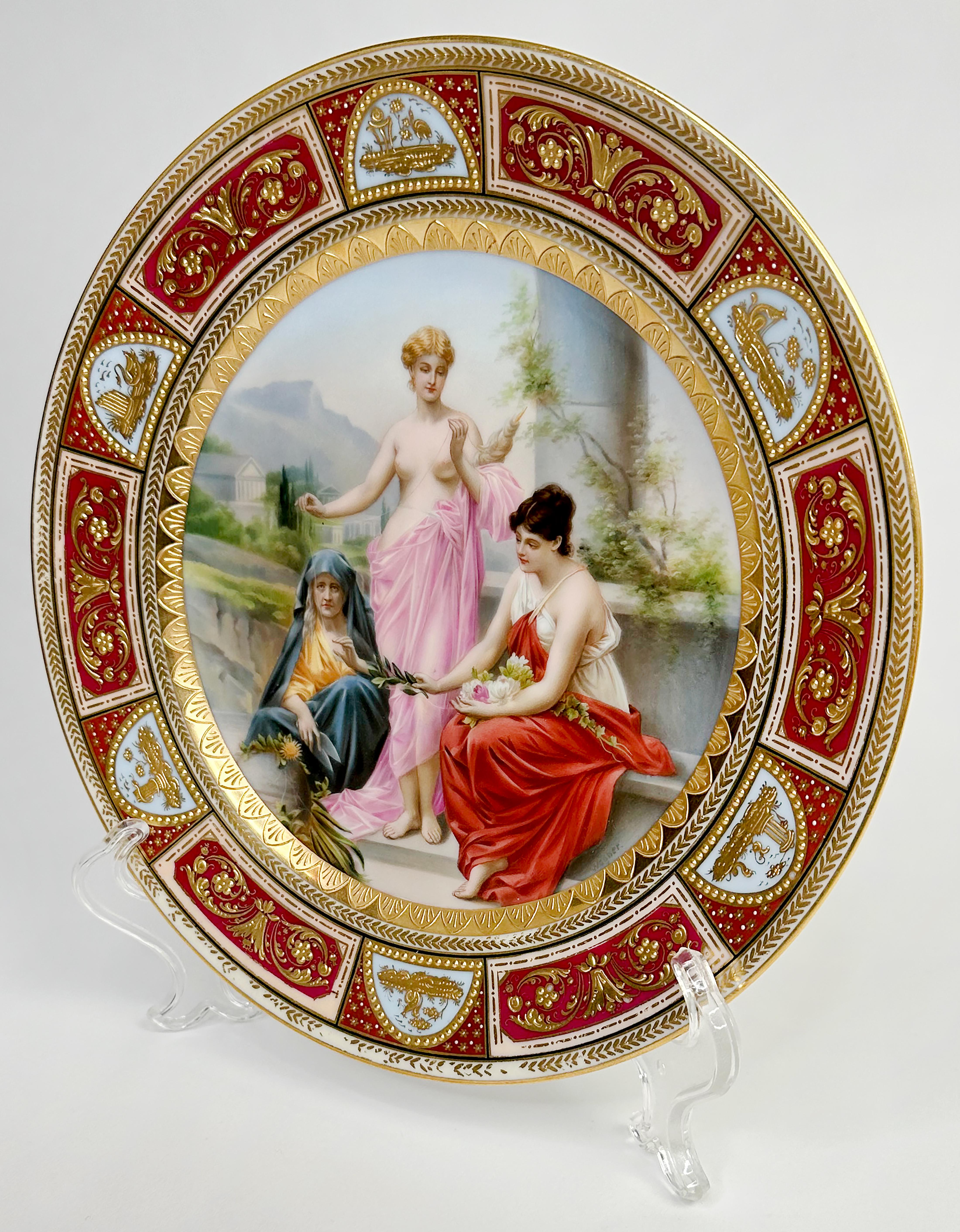 Etched Hand Painted and Gilt Porcelain Cabinet Plate For Sale