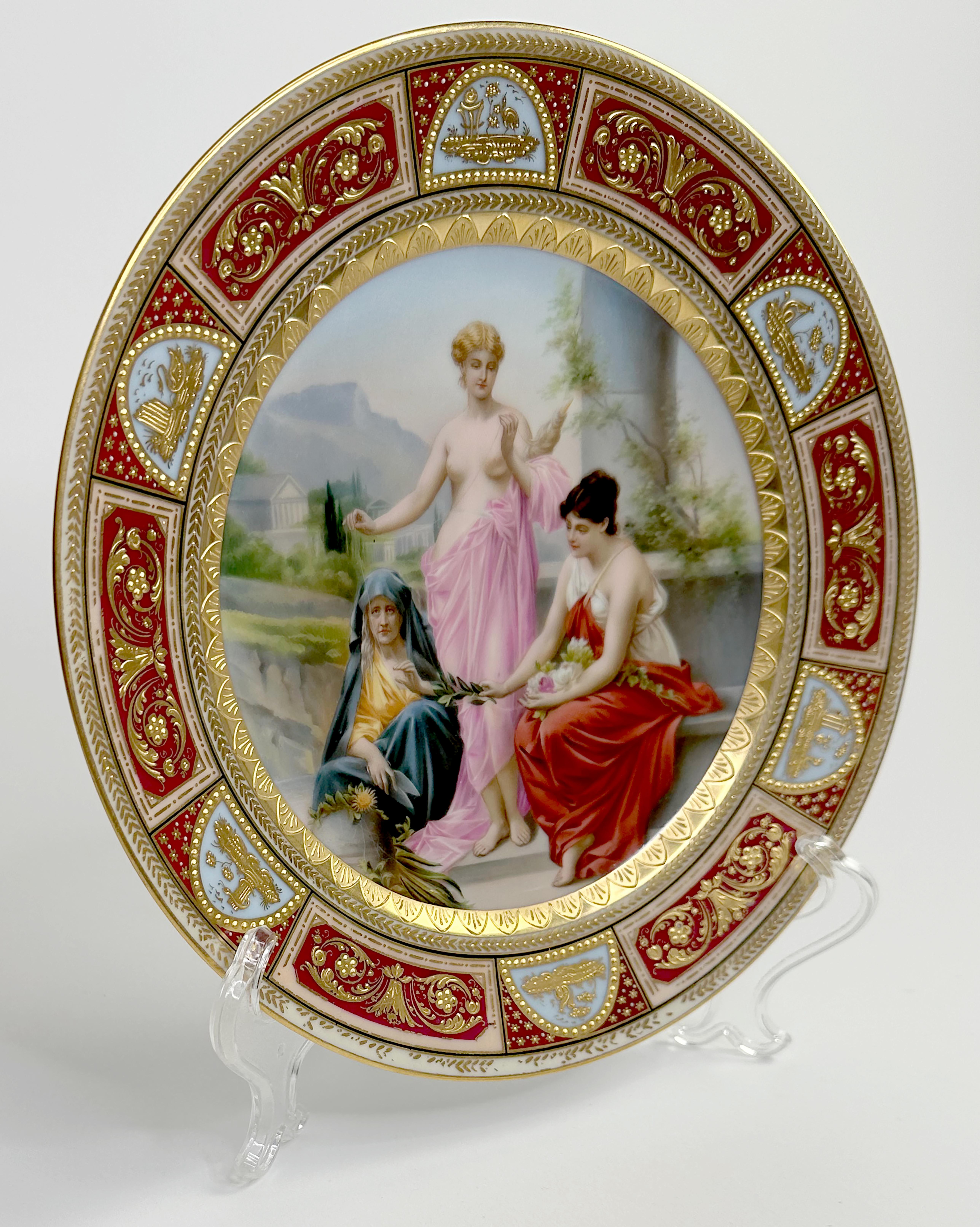 Hand Painted and Gilt Porcelain Cabinet Plate In Excellent Condition For Sale In Dallas, TX