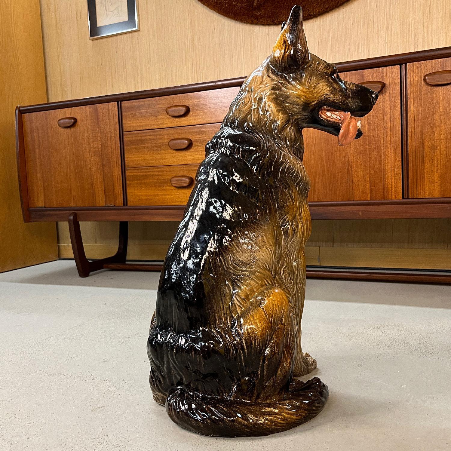 Hand Painted and Glazed Italian Terracotta German Shepherd Sculpture For Sale 5