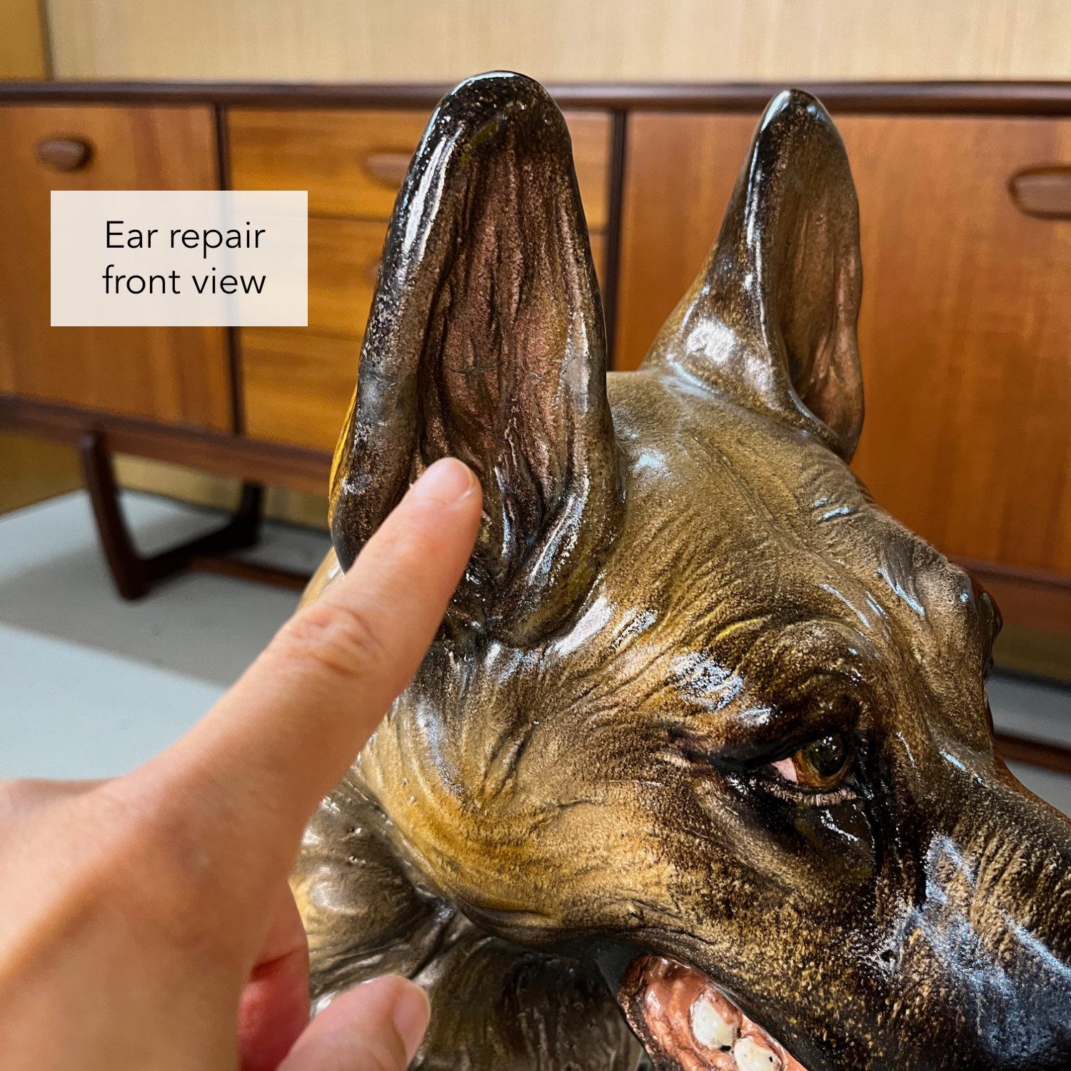 Hand Painted and Glazed Italian Terracotta German Shepherd Sculpture For Sale 8