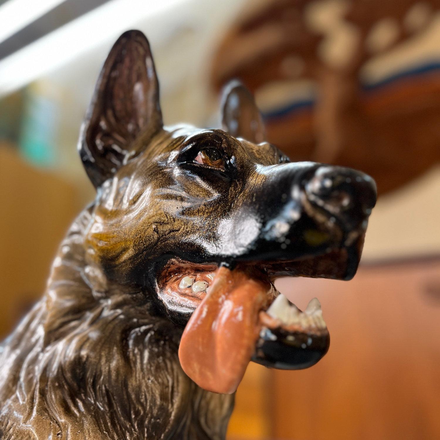Hand Painted and Glazed Italian Terracotta German Shepherd Sculpture In Good Condition For Sale In Chattanooga, TN