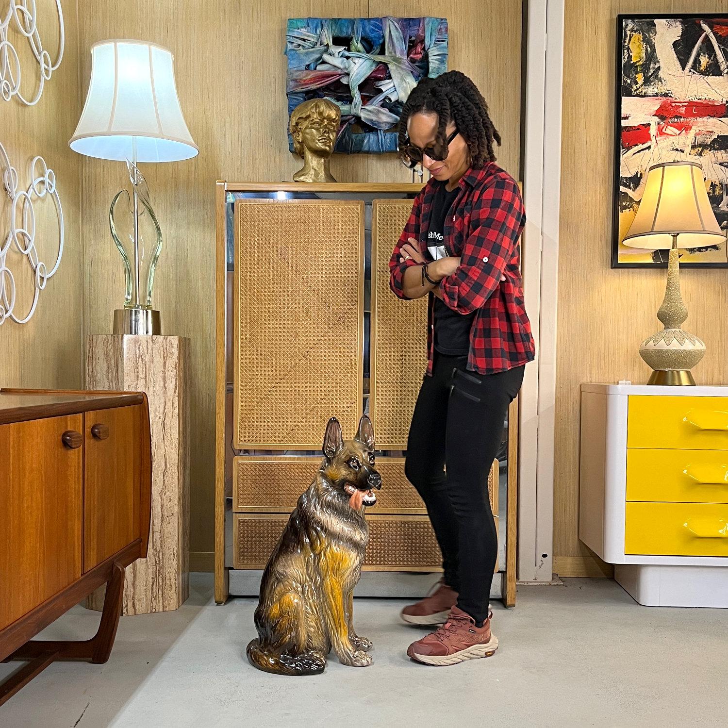 Hand Painted and Glazed Italian Terracotta German Shepherd Sculpture For Sale 1
