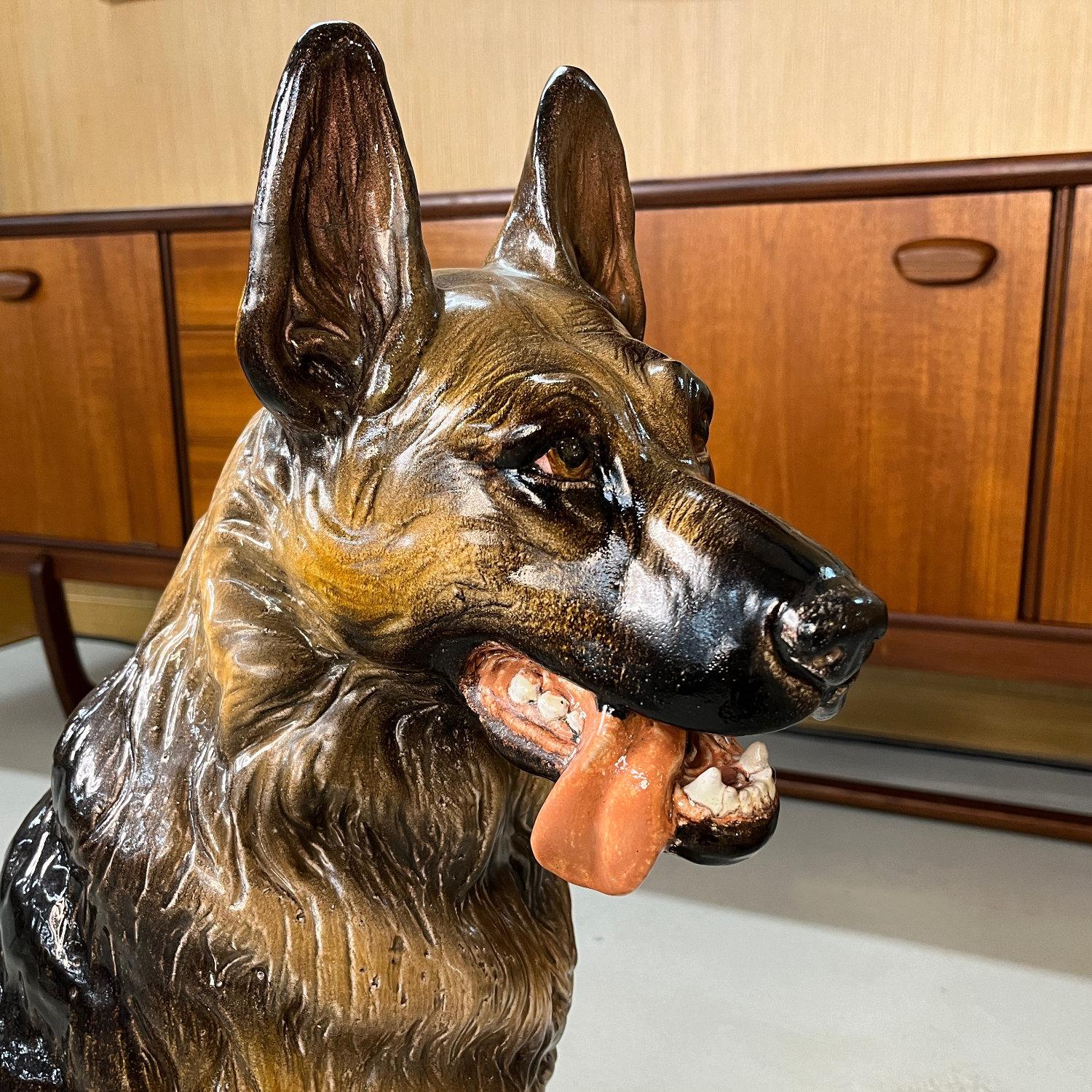 Hand Painted and Glazed Italian Terracotta German Shepherd Sculpture For Sale 2