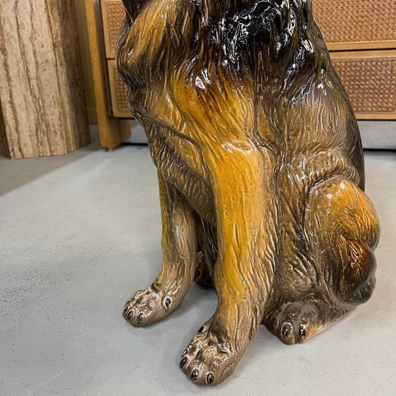 Hand Painted and Glazed Italian Terracotta German Shepherd Sculpture For Sale 3