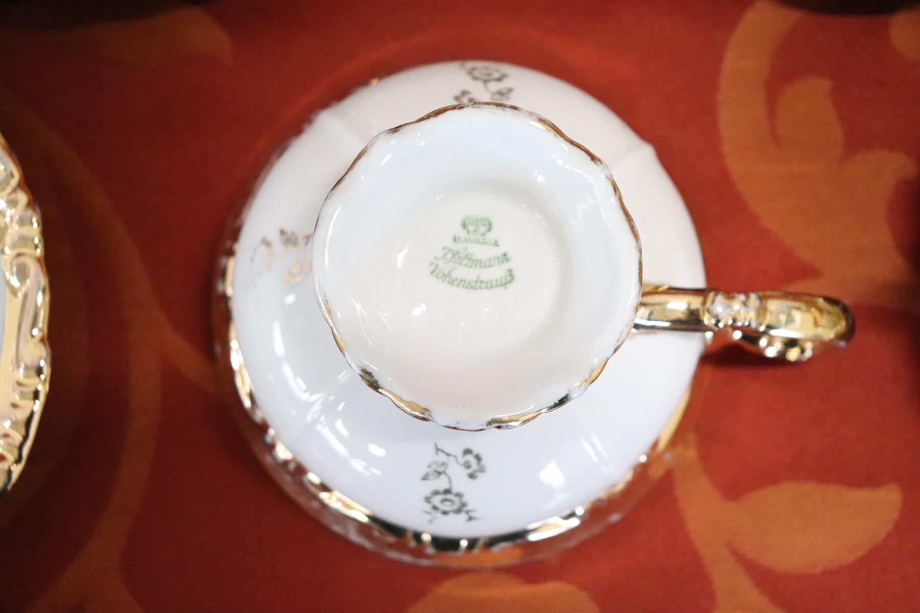 Hand Painted and Gold Porcelain Tea or Coffee Set by J Seltmann 15 Pieces, 1920s 1