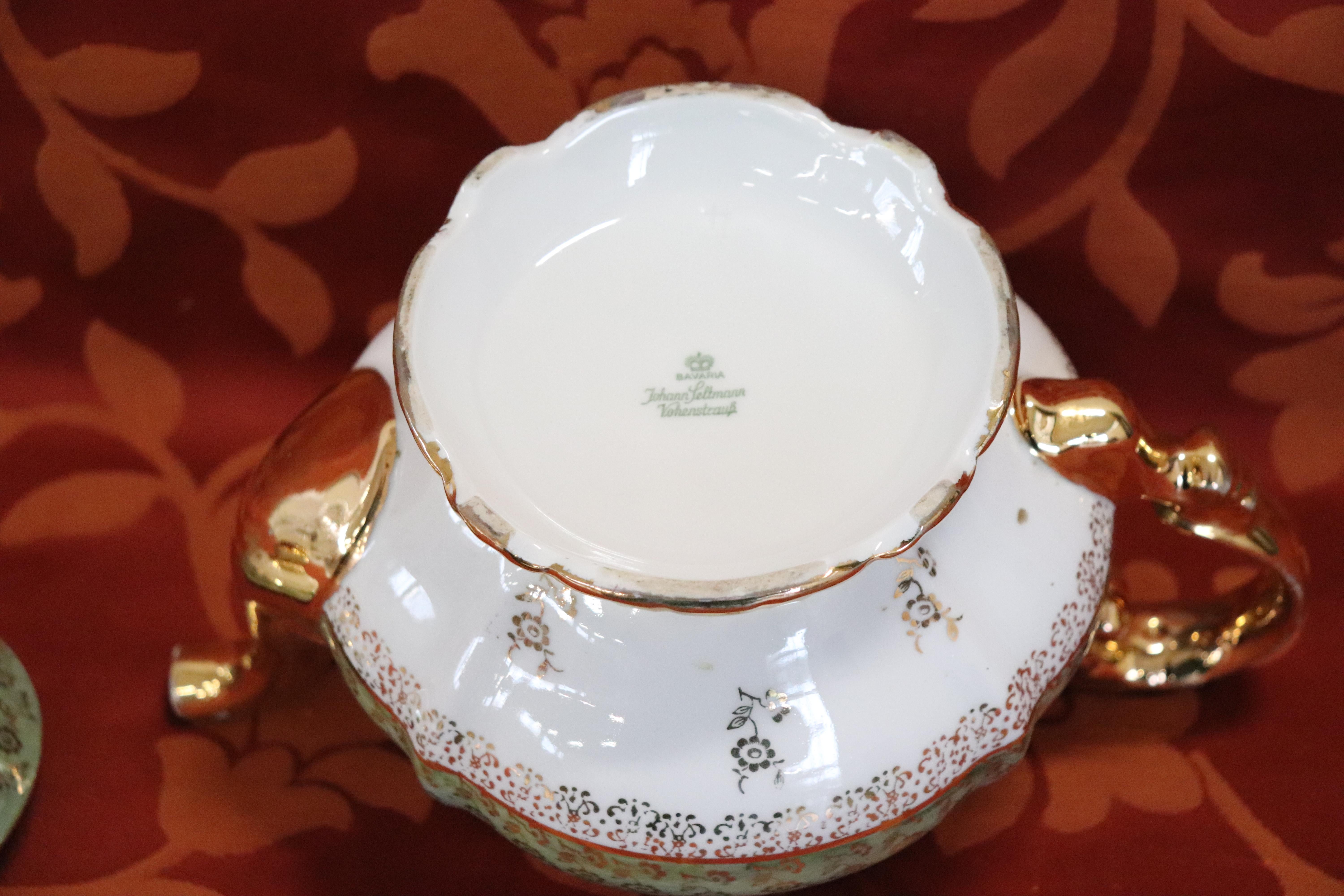 Hand Painted and Gold Porcelain Tea or Coffee Set by J Seltmann 15 Pieces, 1920s 6