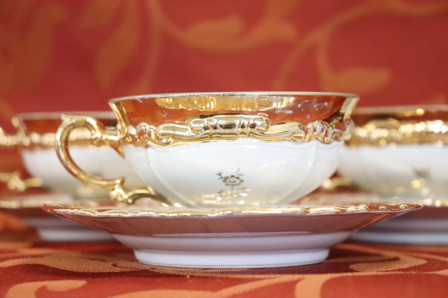 Hand Painted and Gold Porcelain Tea or Coffee Set by J Seltmann 15 Pieces, 1920s In Good Condition In Casale Monferrato, IT