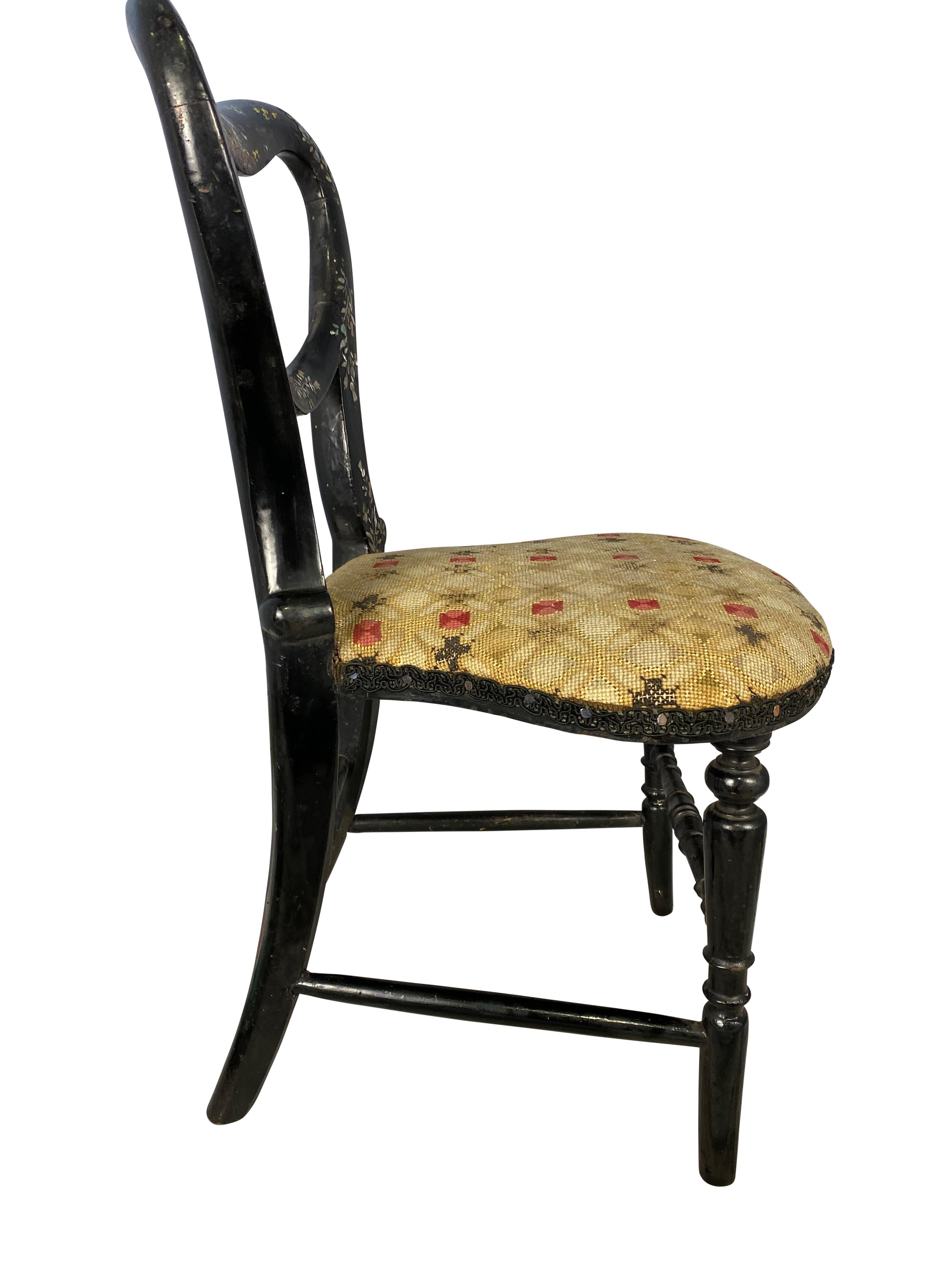 Hand Painted and Mother of Pearl Inlaid Miniature Chair, 19th Century For Sale 8